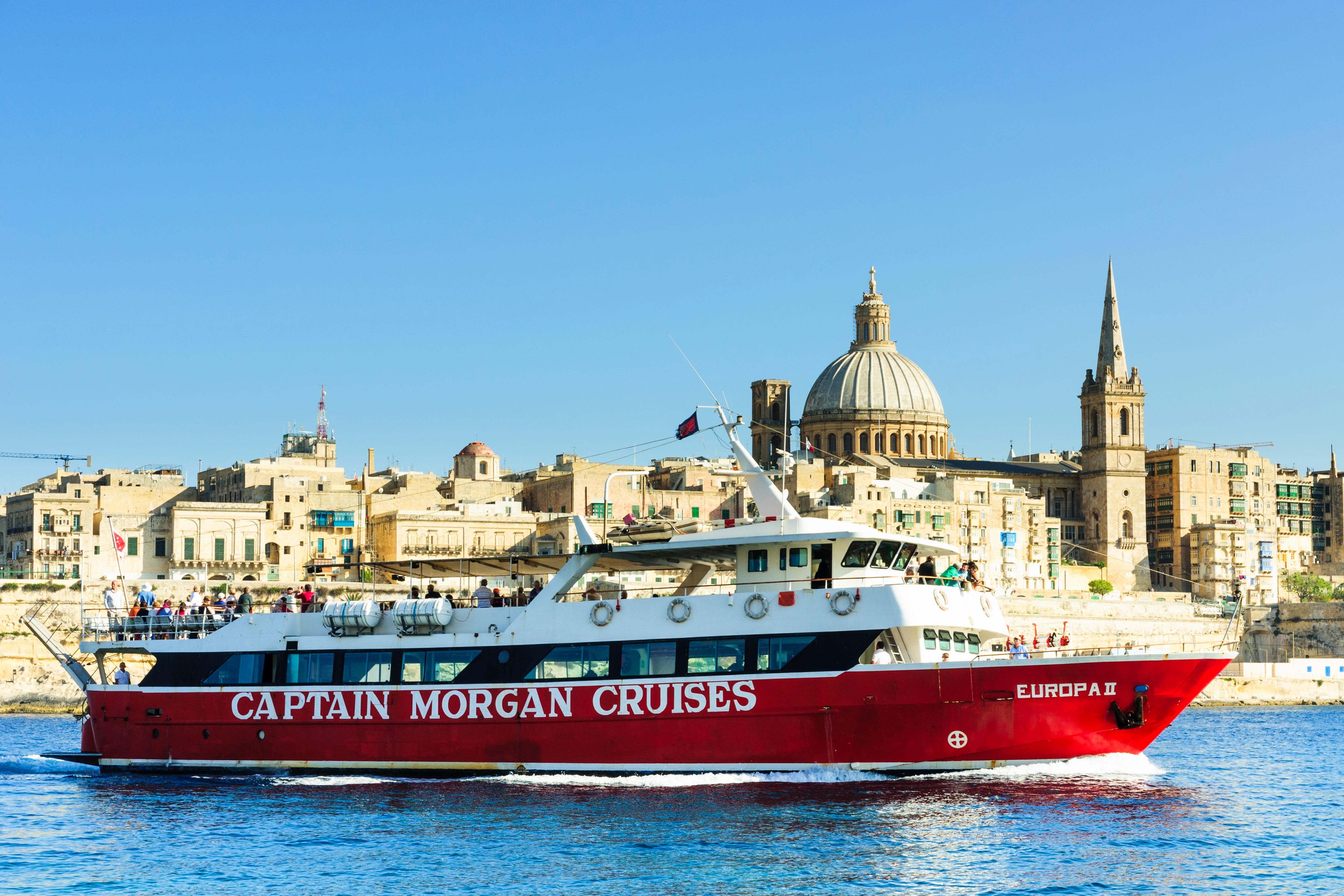 The Europa II, a tourist ferry sets sail from Marsamxett Harbour, Valletta, Malta.