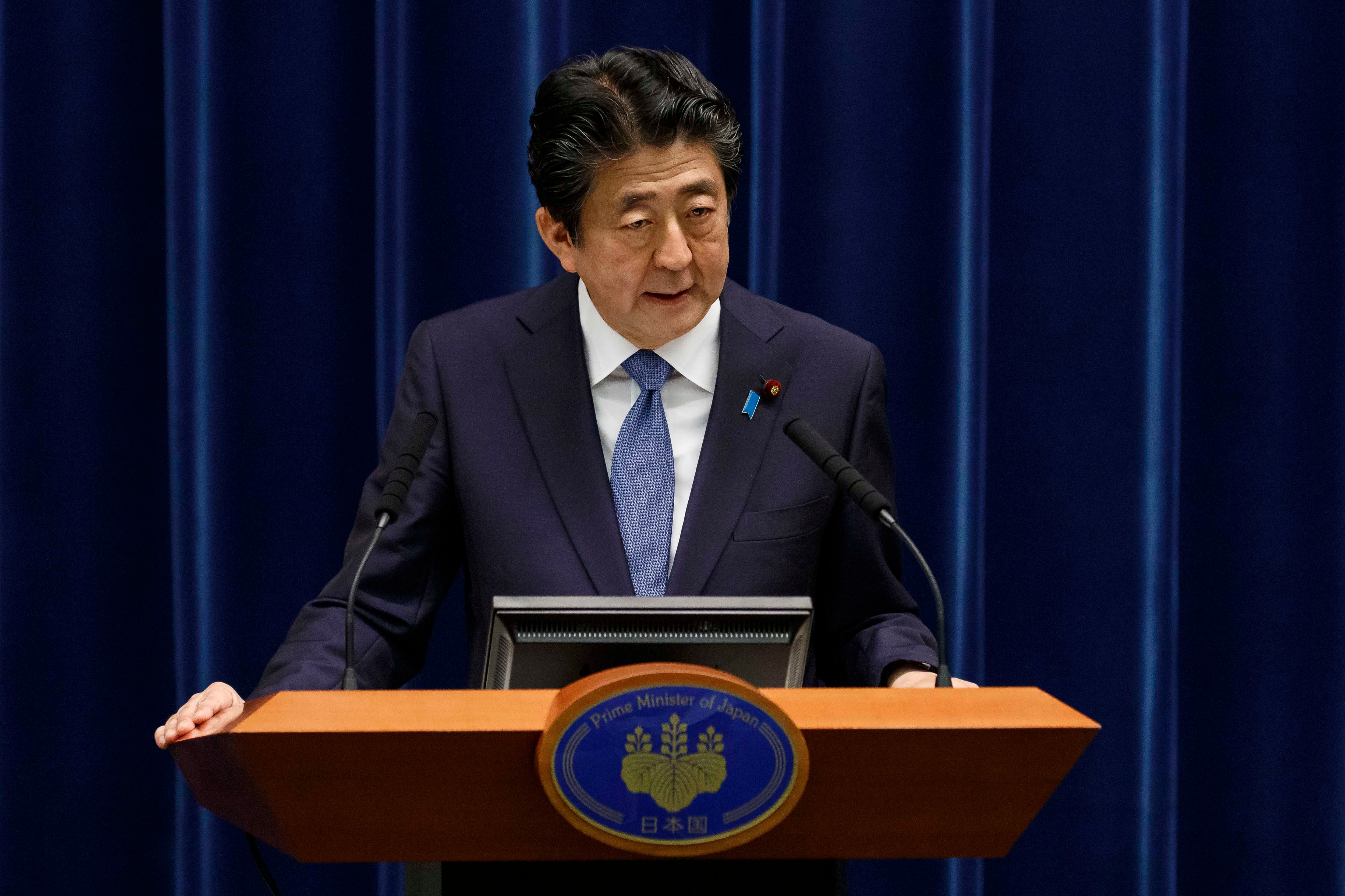 Prime Minister Shinzo Abe speaks during a press conference at the prime minister's official residence in Tokyo, Japan, June 18, 2020.