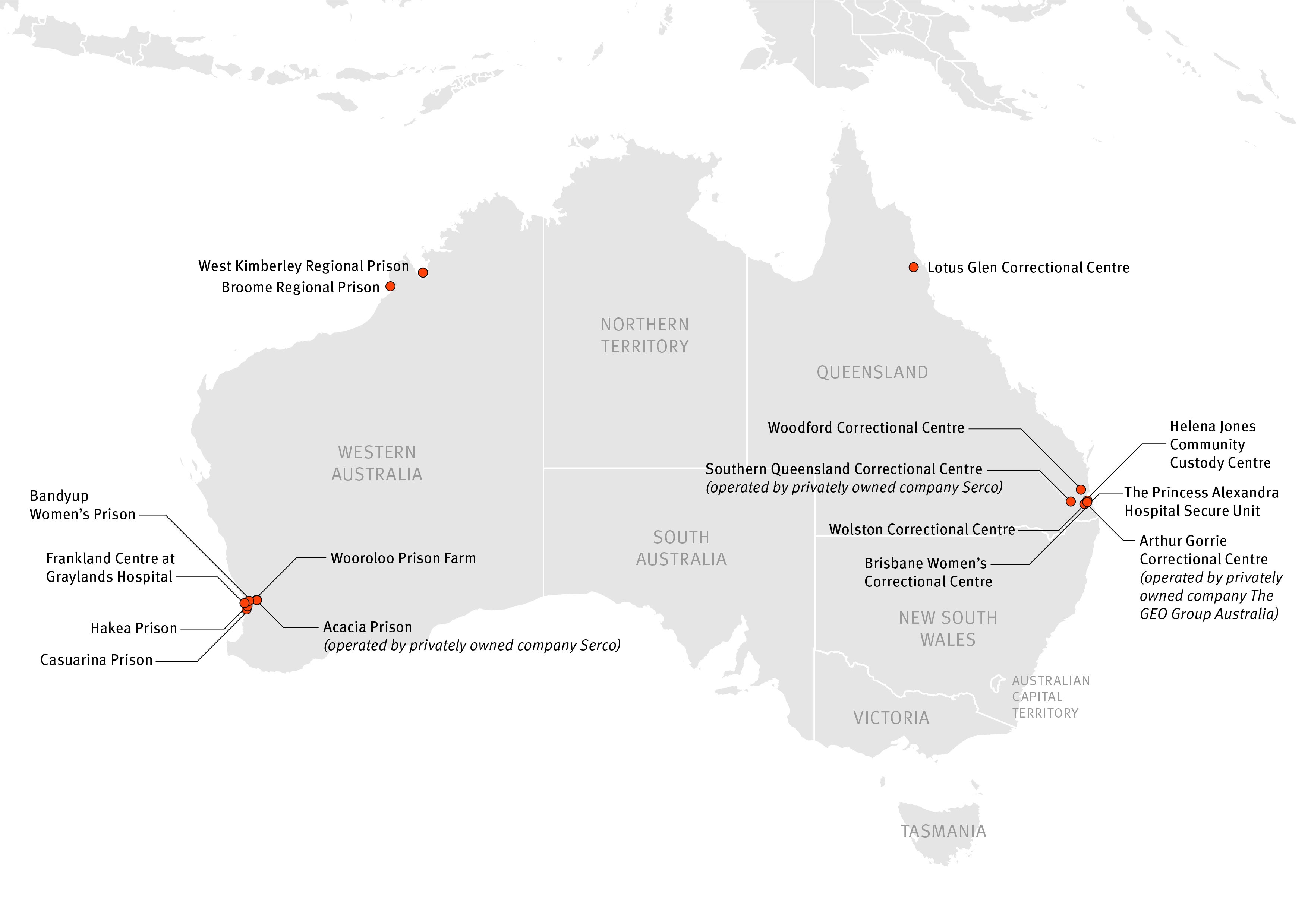 Map of Australian correctional facilities