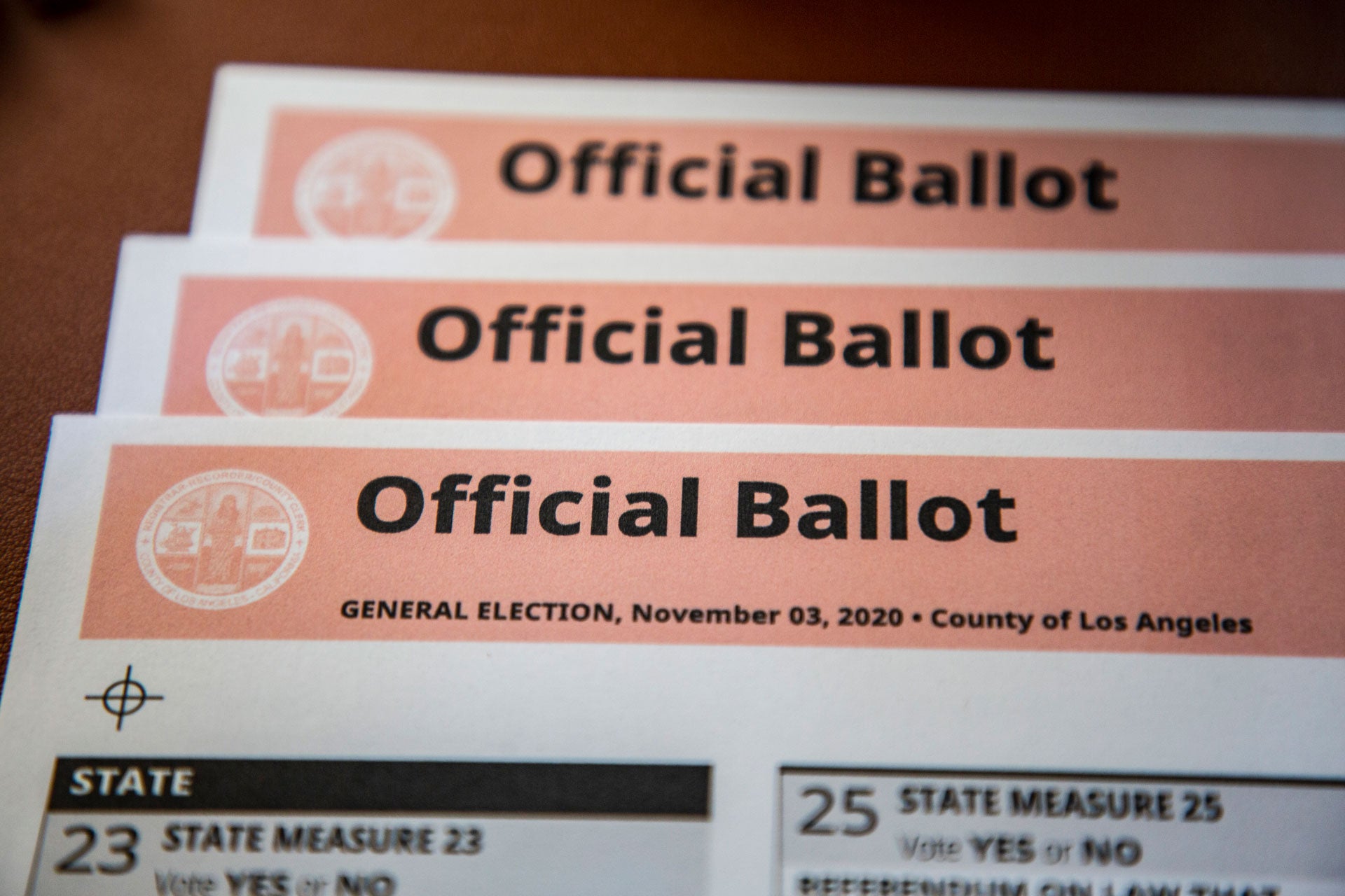 A mail-in ballot from the Los Angeles County Registrar Recorder for the November 3, 2020 election, September 5, 2020. 