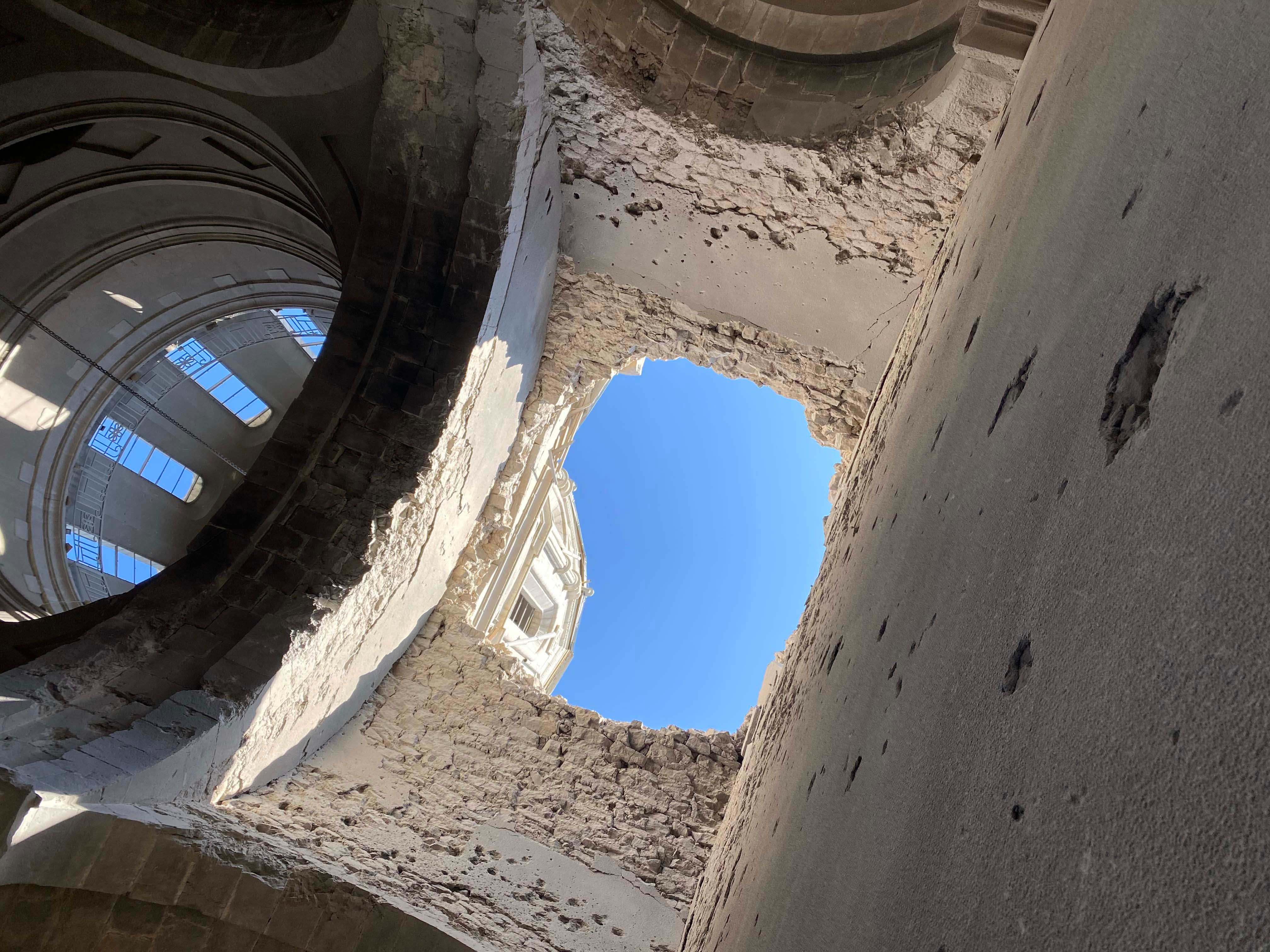 Damage to the southern portion of Ghazanchetsots Cathedral roof