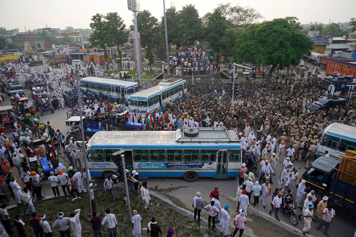 Farmers participate in a protest against farm laws in Haryana, India on September 7, 2021. 