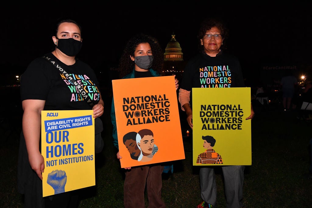 Disability rights activists and caregiving advocates hold a vigil in front of the US Capitol to urge Congress to include full federal funding for home and community-based care services in the budget reconciliation package on October 06, 2021 in Washington, DC.