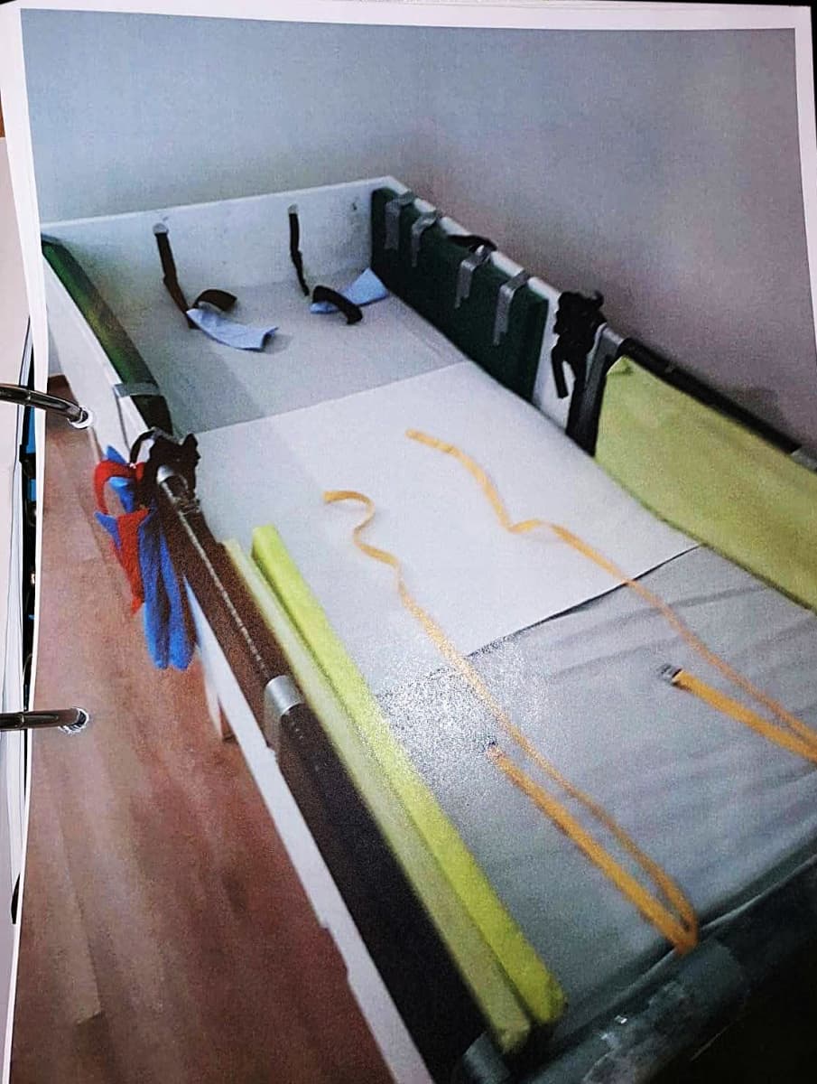 Staff tied a boy with autism to this bed in a care home in Finland.