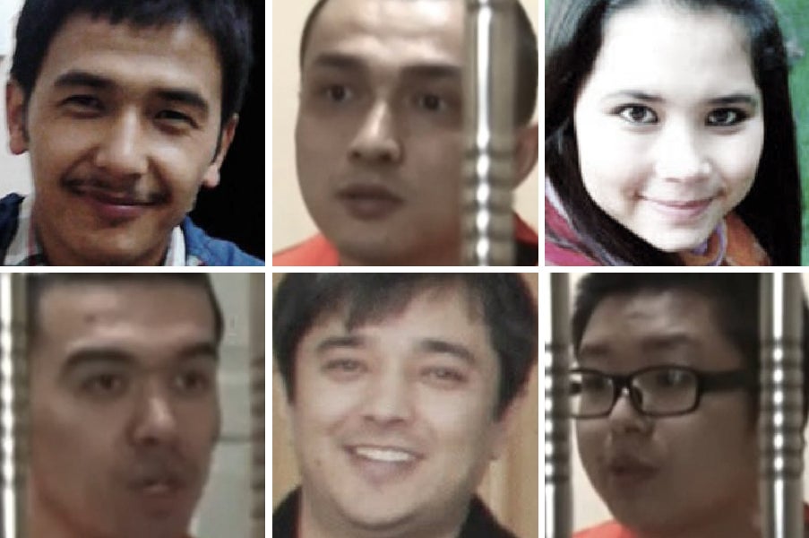 伊力哈木・土赫提的學生，上排左起：穆塔力浦・伊明、帕哈提・哈力木拉提、阿提克木・如孜；下排左起：肖克來提・尼加提、阿可拜爾・依明、羅玉偉。