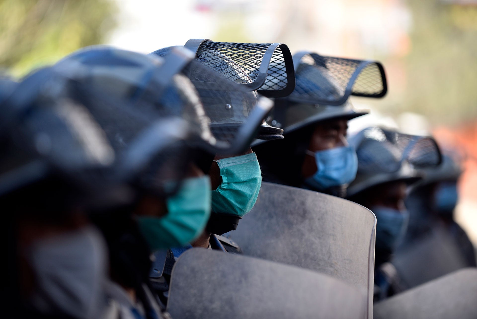 Nepali Police stand in Kathmandu