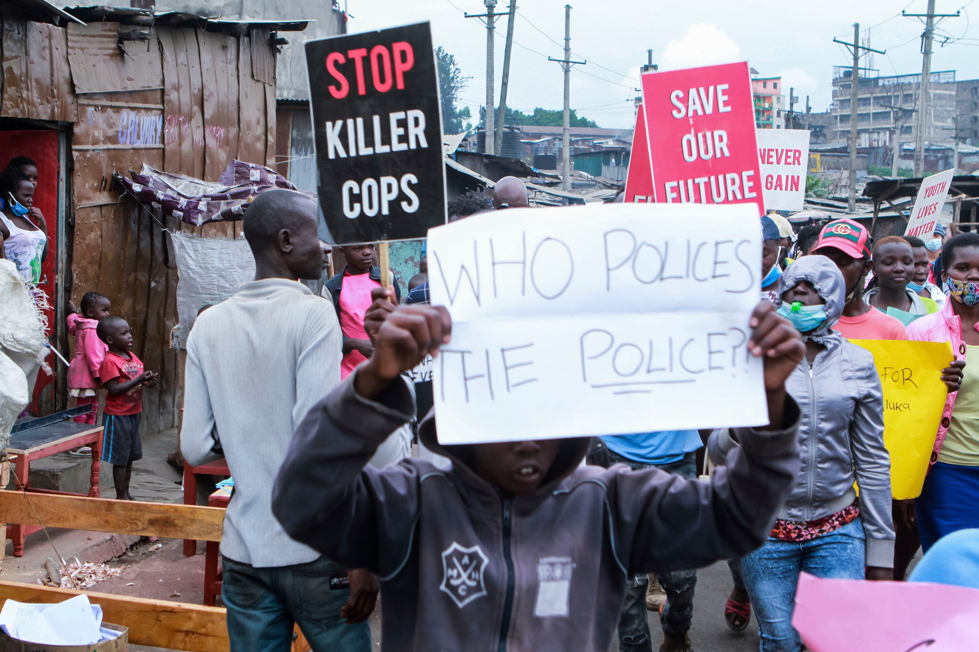 Protesters in Nairobi, Kenya during a demonstration against police brutality on June 8, 2020. 
