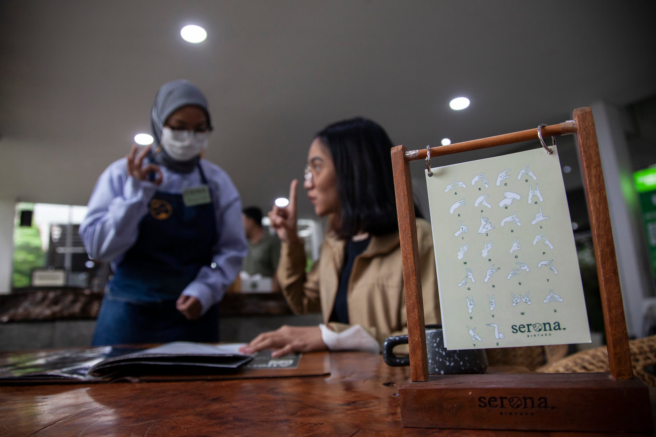 Sign language cafe in Bintaro, Banten province, Indonesia. 