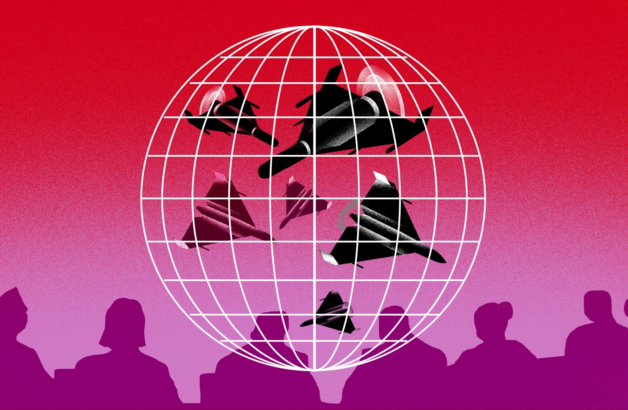 Graphic of various drones in a cage