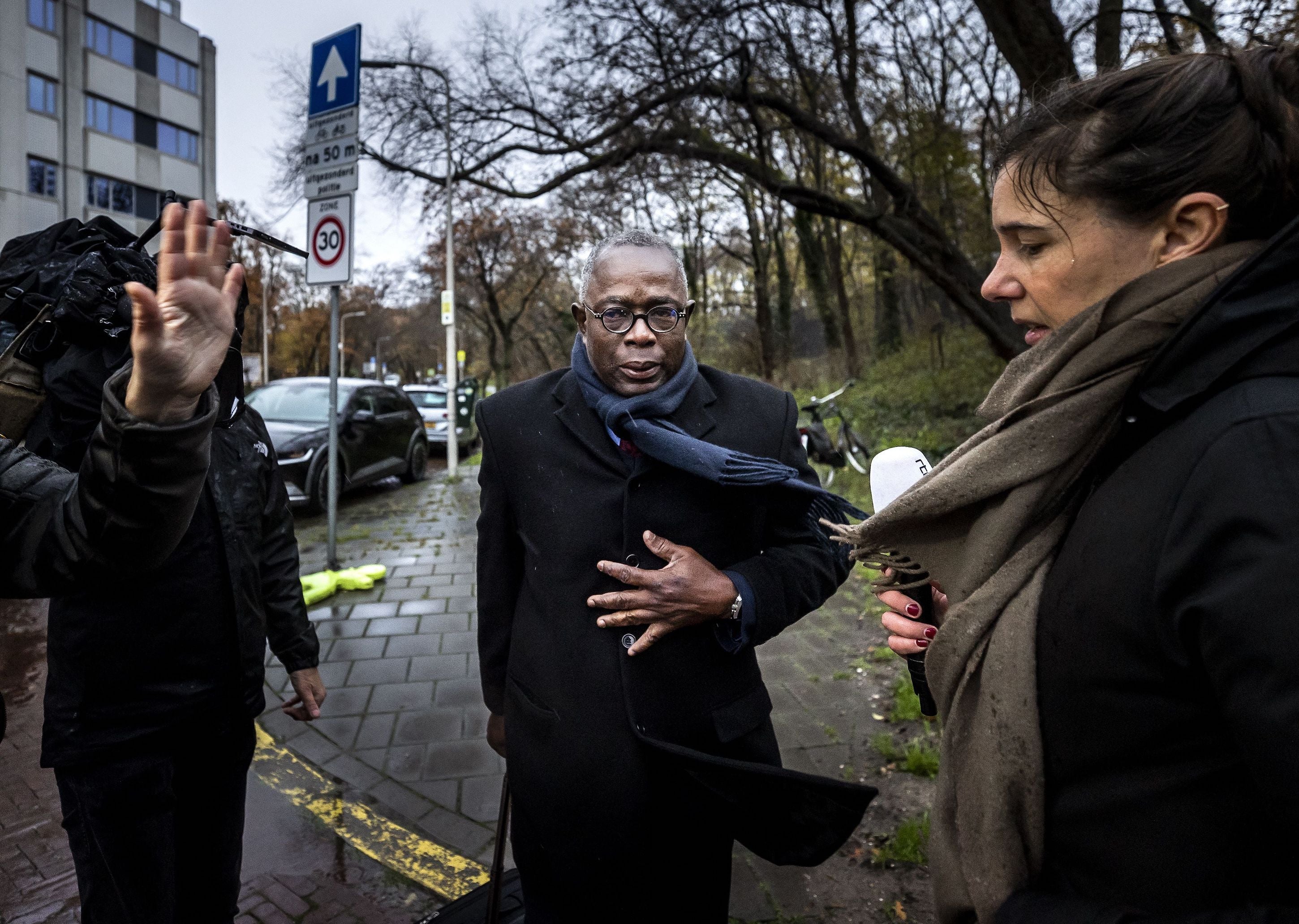 Johan Roozer, of the Suriname National Committee for the Remembrance of Slavery arrives at The Hague.