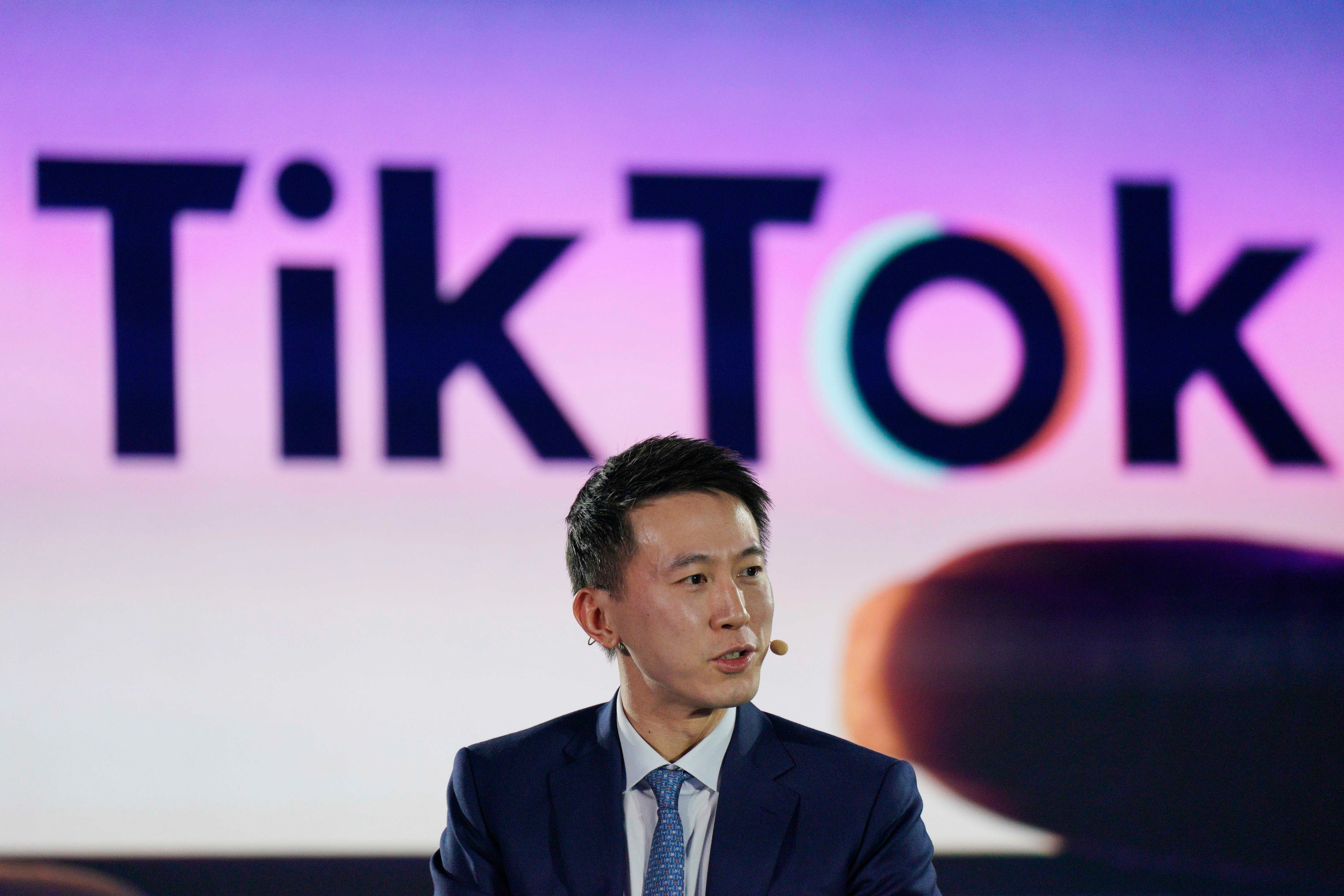 Shou Zi Chew, chief executive officer of TikTok Inc., speaks during the Bloomberg New Economy Forum in Singapore, November 16, 2022.