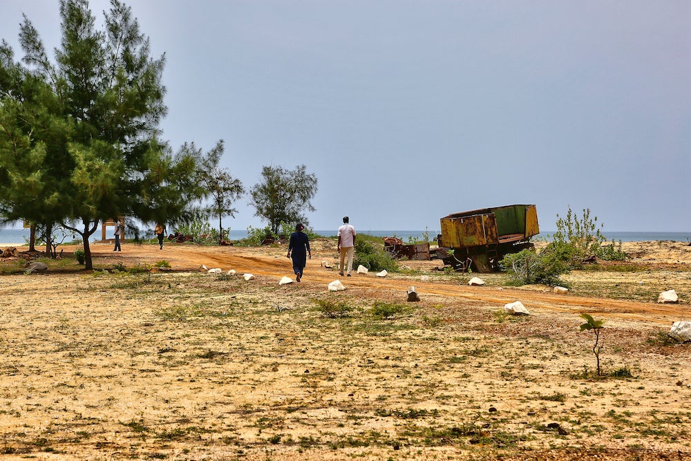 The beach at Mullivaikkal, where Tamil civilians were massacred by the Sri Lankan army at the end of the civil war in May 2009.