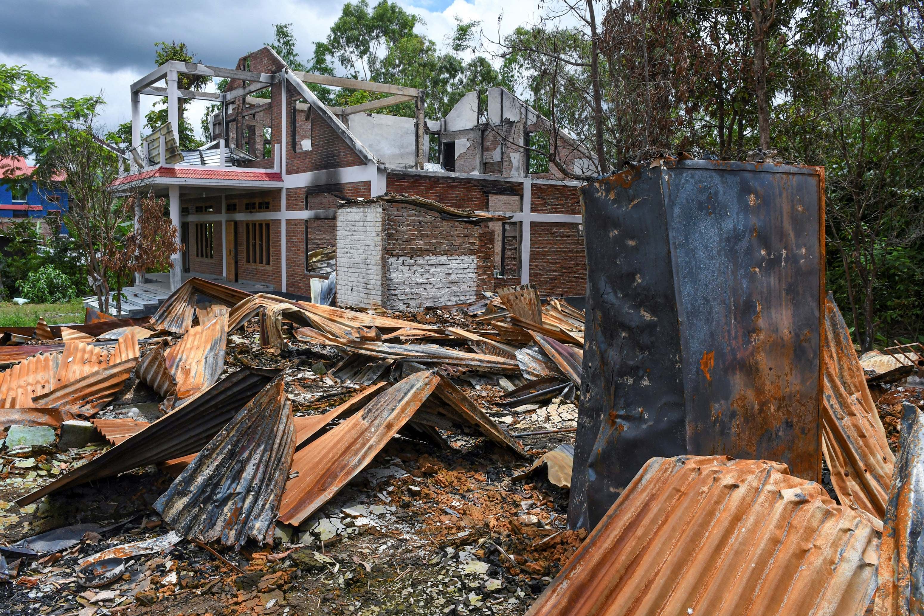 The remains of burned houses 