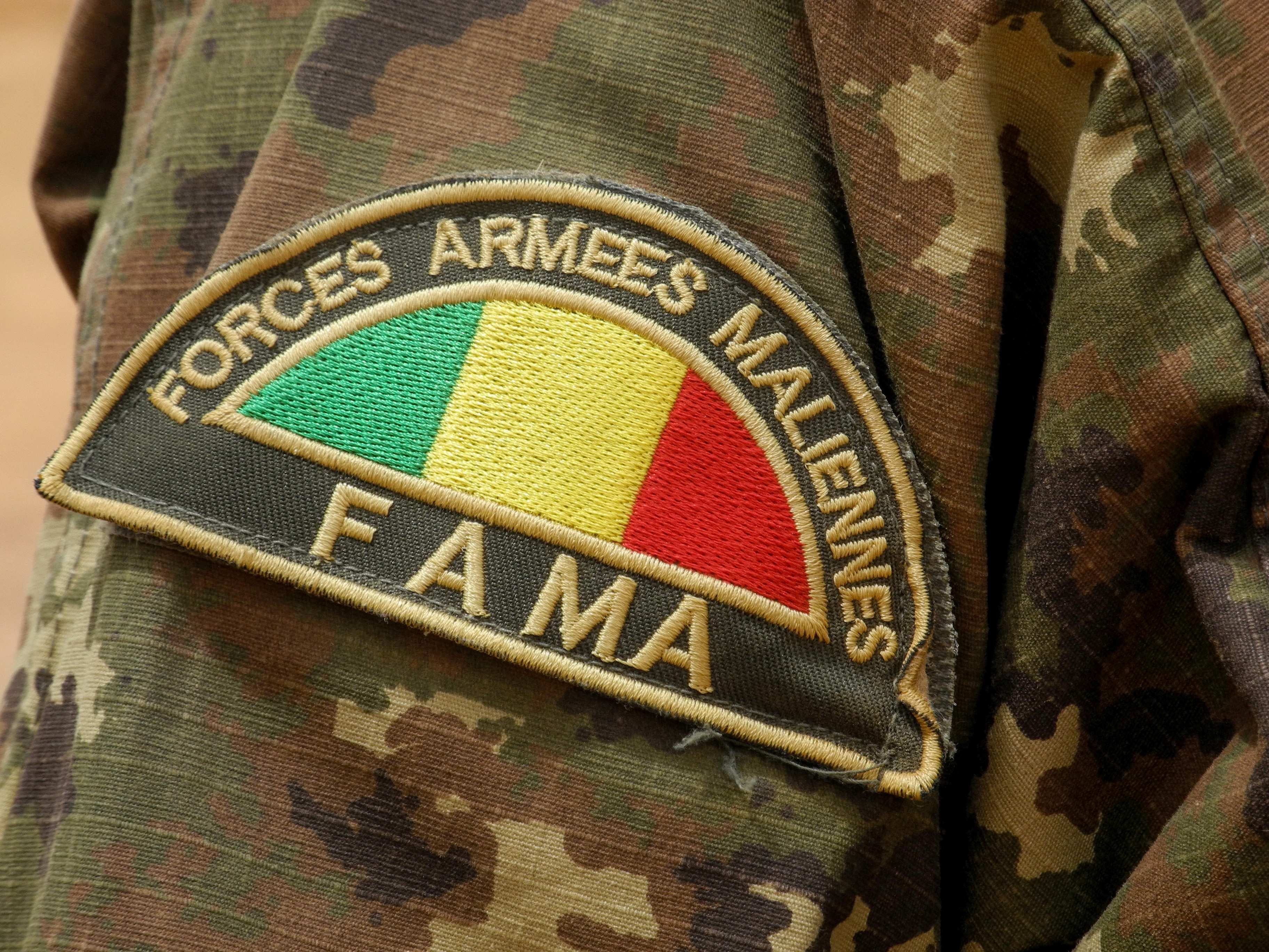 The badge of a member of the Malian army (FAMA), in Anderamboukane, in Menaka region, Mali, March 22, 2019. © 2019 AGNES COUDURIER/AFP via Getty Images