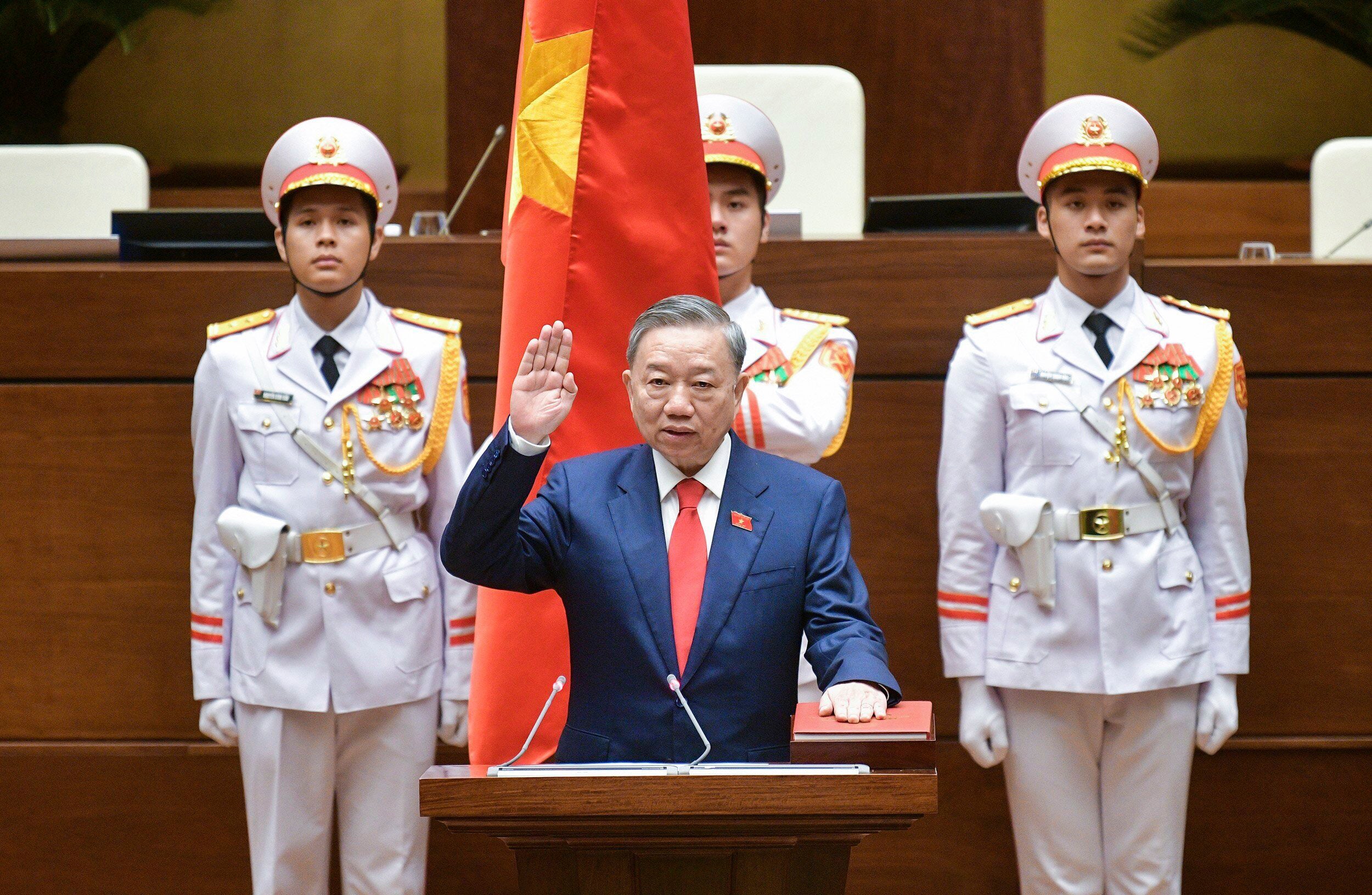 To Lam swears in as the president of Vietnam at the National Assembly in Hanoi, May 22, 2024.