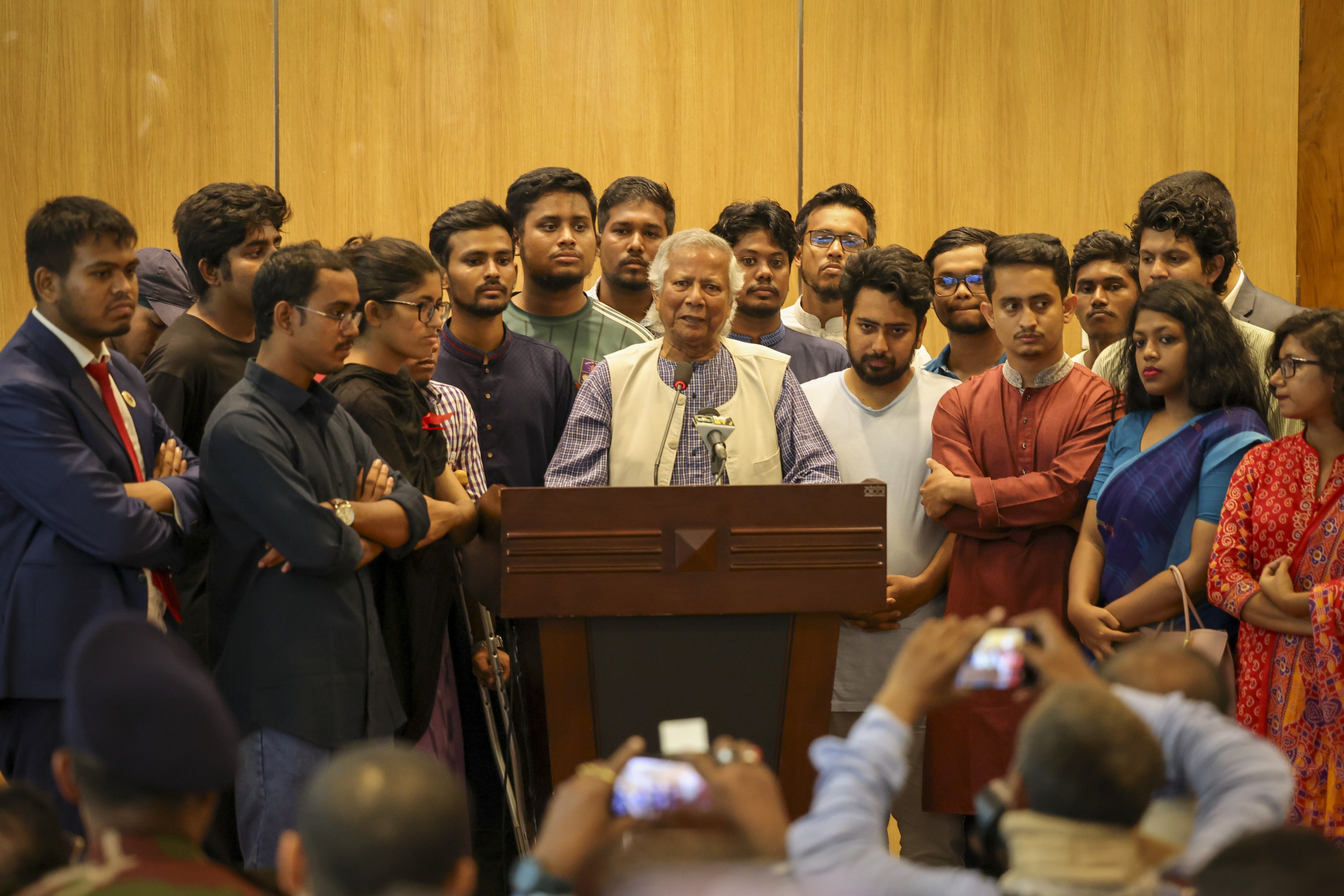 Nobel laureate Muhammad Yunus after his arrival at the airport in Dhaka, Bangladesh, on August 8, 2024.
