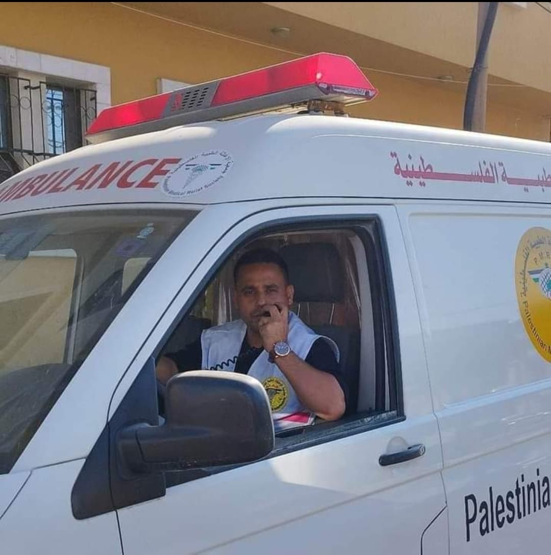 Walid Khalili on duty as a paramedic and ambulance driver with the Palestinian Medical Relief Society. The photo was taken before the current hostilities on May 12, 2023.
