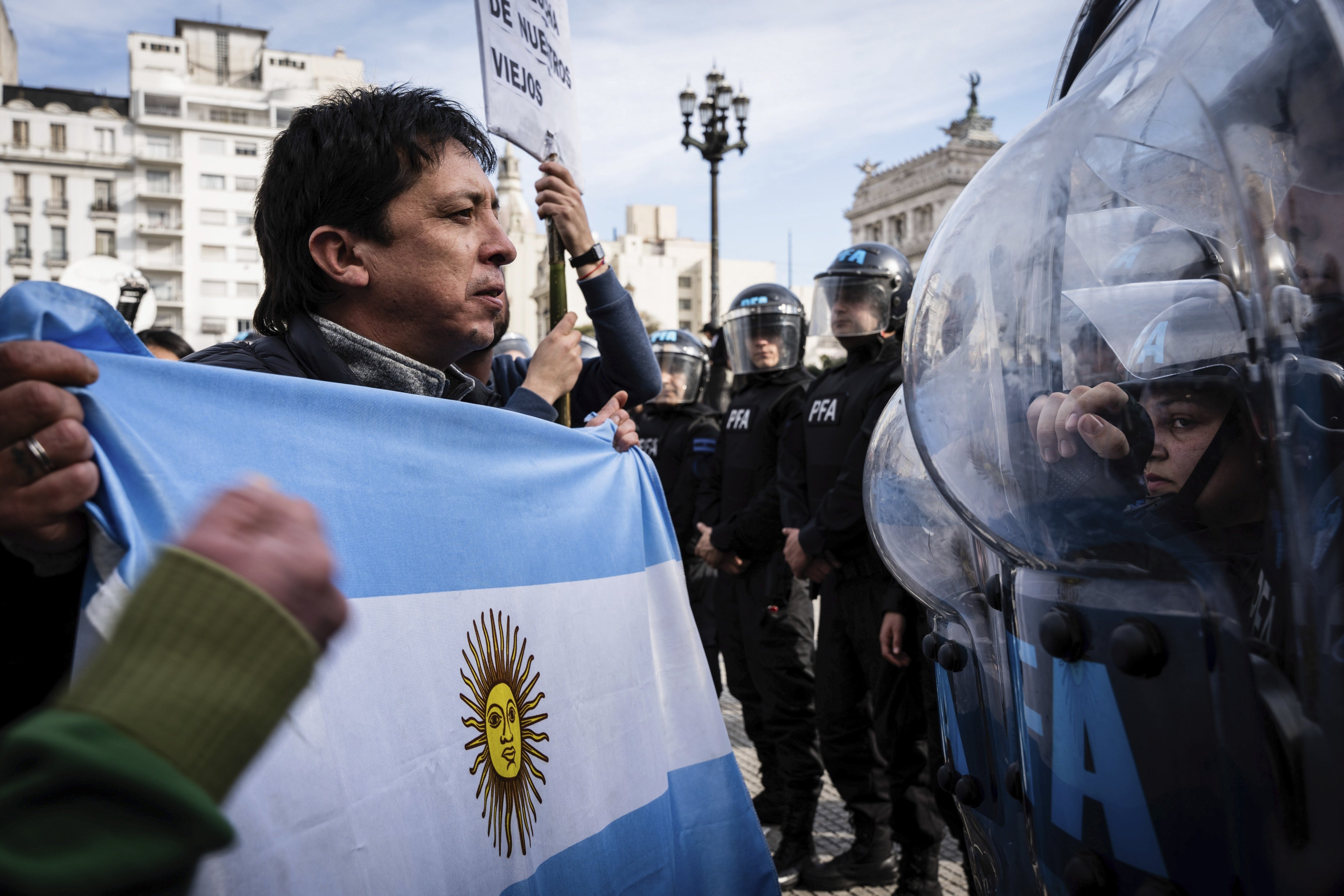 Tens of thousands of retirees, unions and organizations mobilize in front of Argentina’s National Congress to protest President’s Javier Milei's veto of the Pension Mobility Law, Buenos Aires, Argentina, September 11, 2024. 
