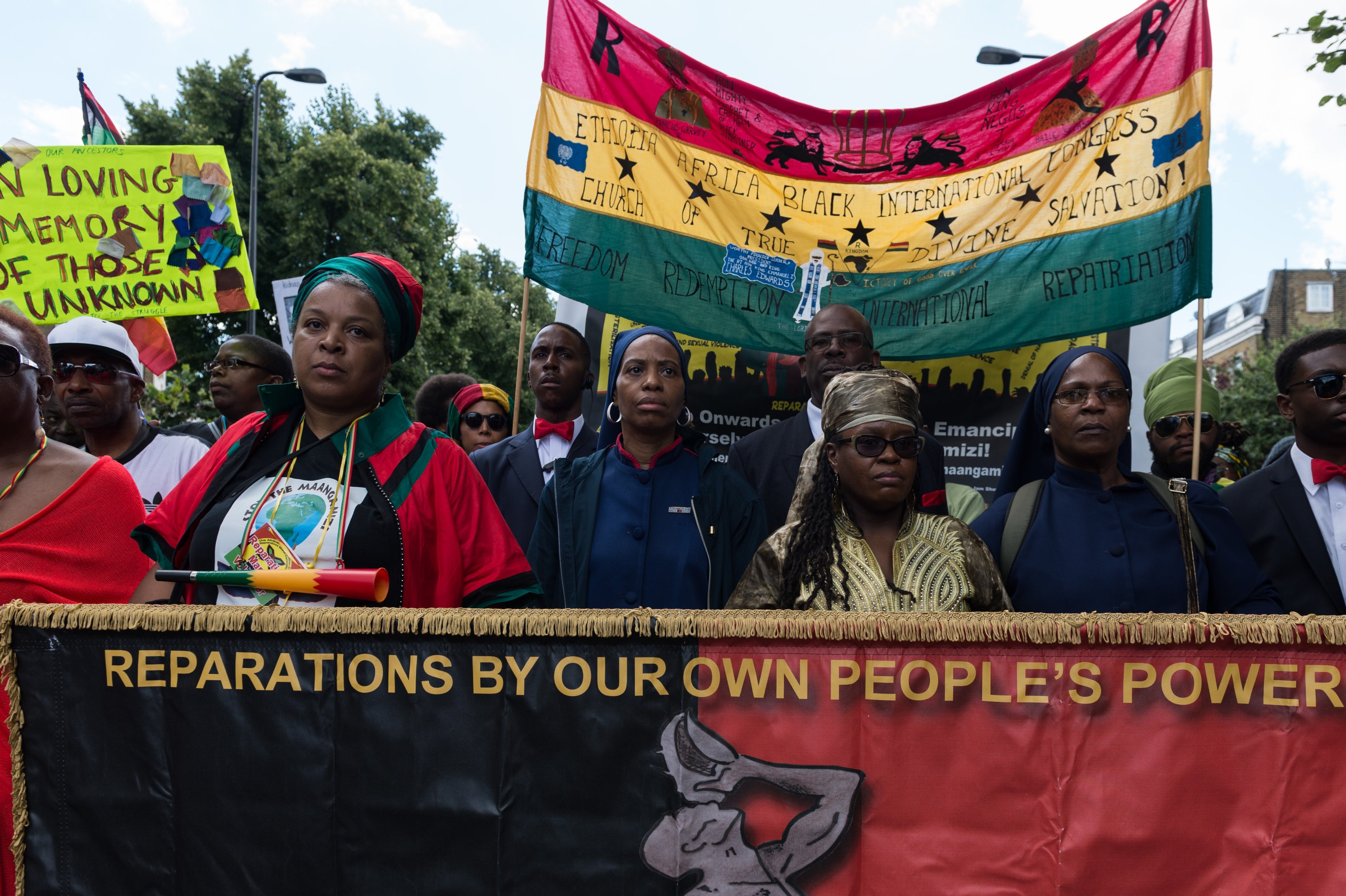 Hundreds of people of African descent took part in the African Emancipation Day Reparations March in London, August 1, 2017. 