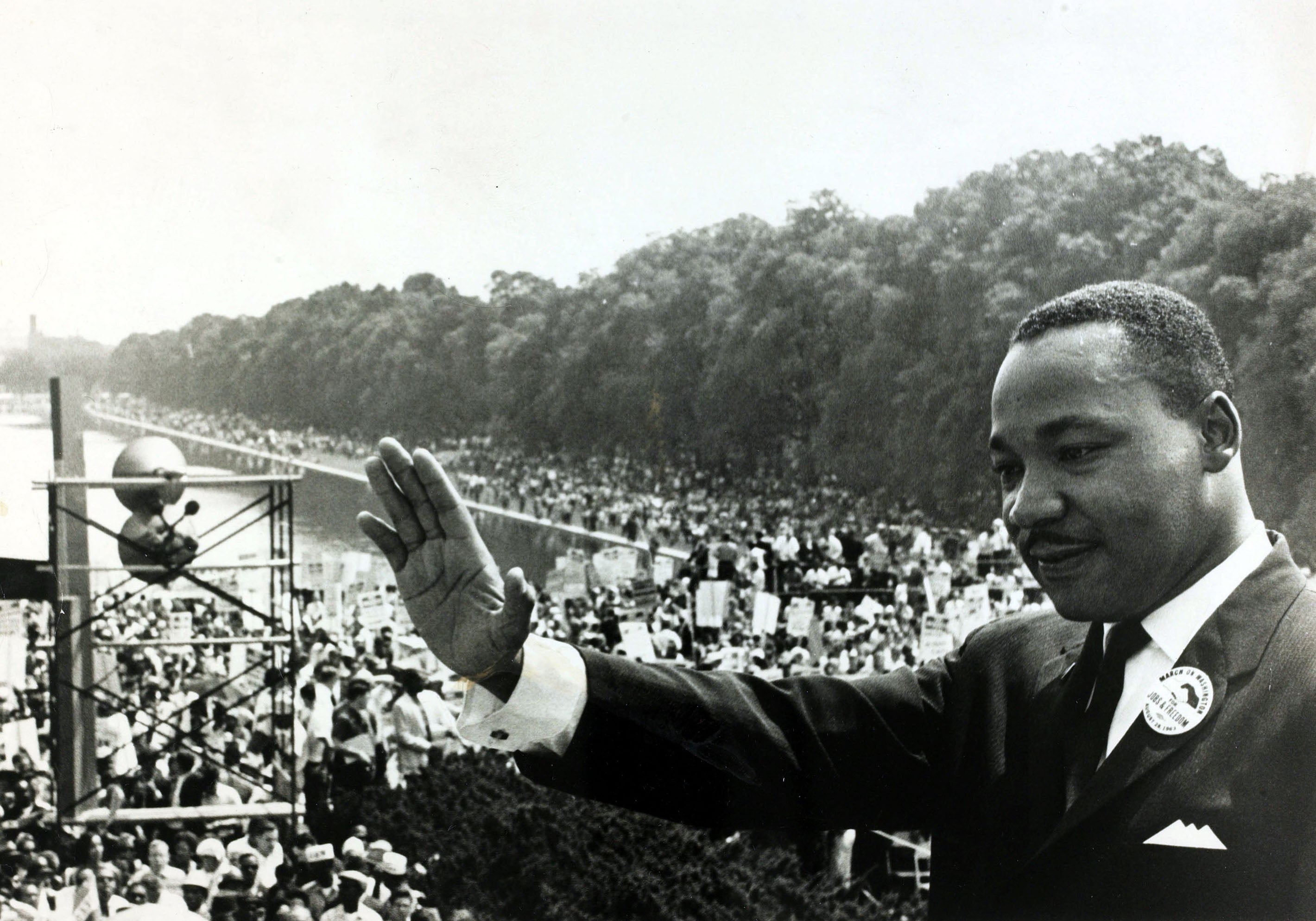 Martin Luther King Jr. on the steps of the Lincoln Memorial during the March on Washington for Jobs and Freedom in Washington, DC, August 1963.