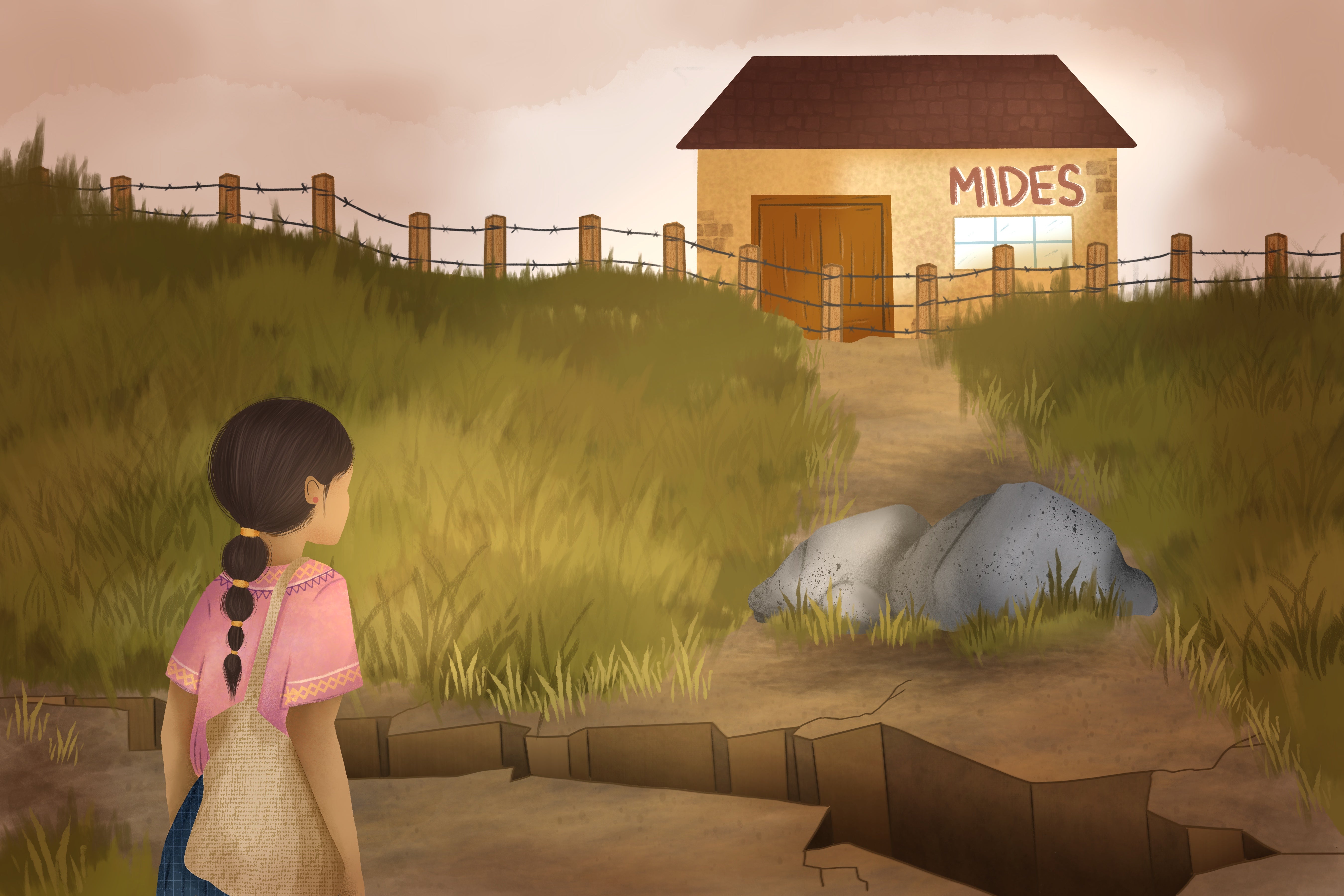 An illustration of a girl in front of a government building 