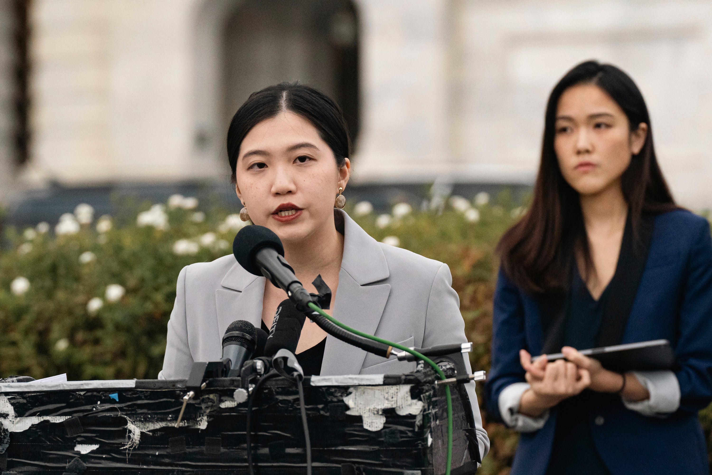 Anna Kwok, executive director of the Washington-based Hong Kong Democracy Council, at a rally in support of Hong Kong 47, Washington DC, November 19, 2024. (