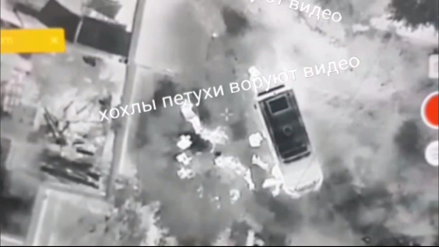 Screengrab of a drone video showing an ambulance