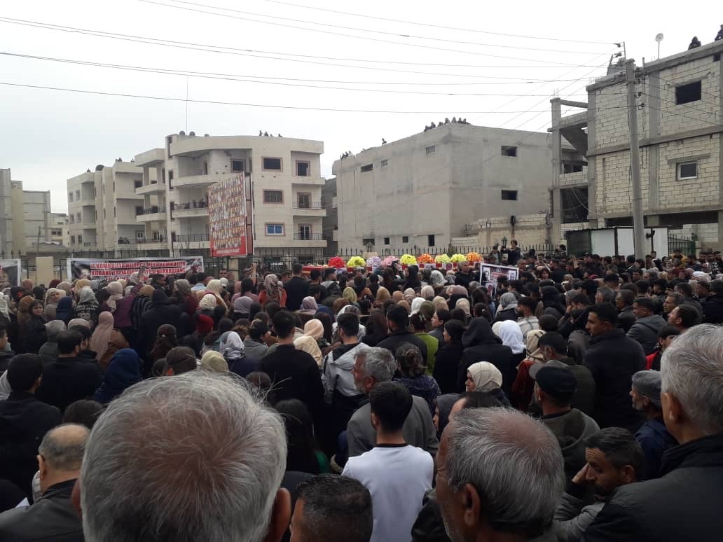 Villagers and members of the Kobane community gathered to bury ten members of the Abdo family, all of whom were killed in a drone strike.  
