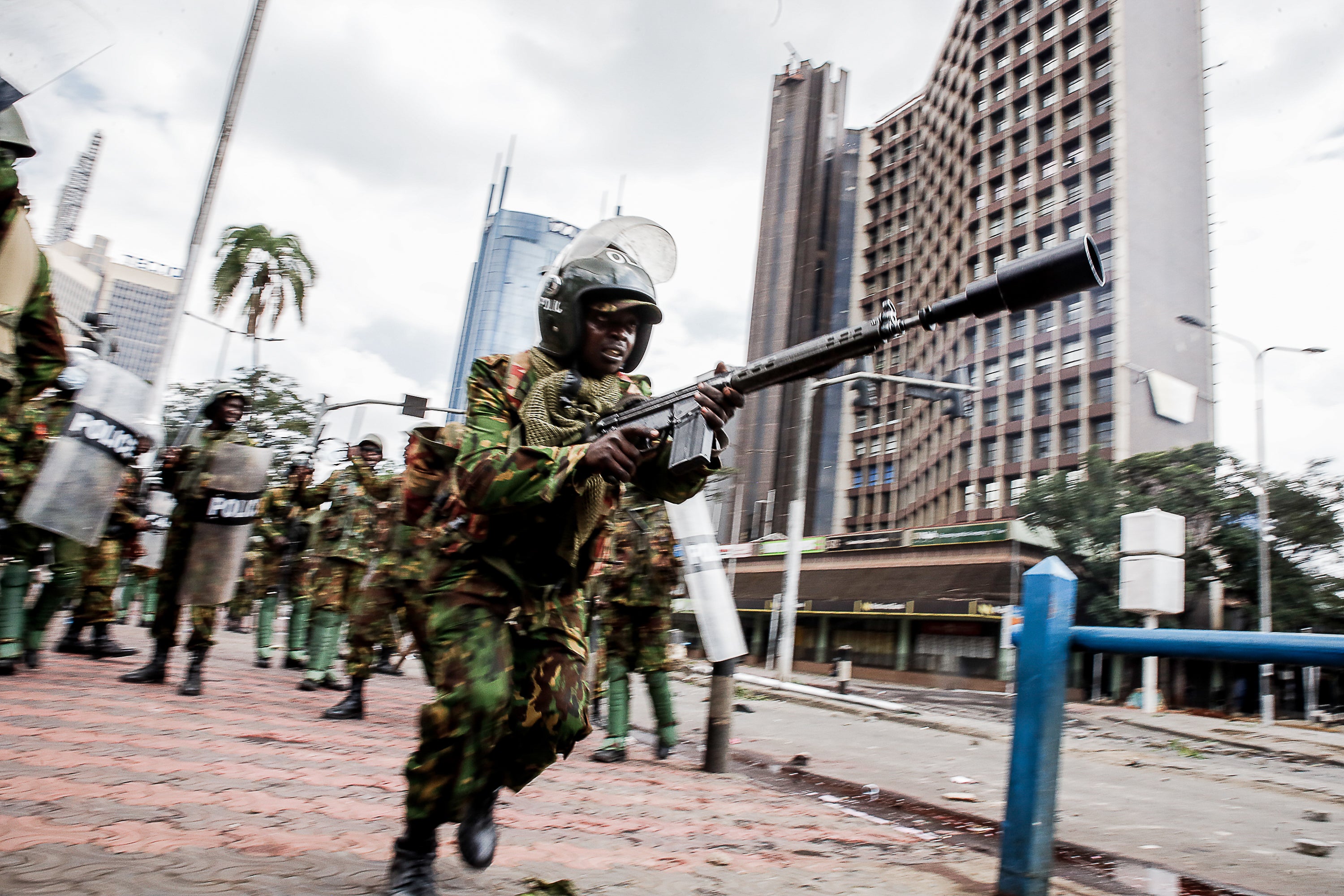 Riot police patrol during a protest on June 25, 2025, in Nairobi, Kenya. Today's demonstration marks the first anniversary of the 2024 anti- Finance Bill protests.