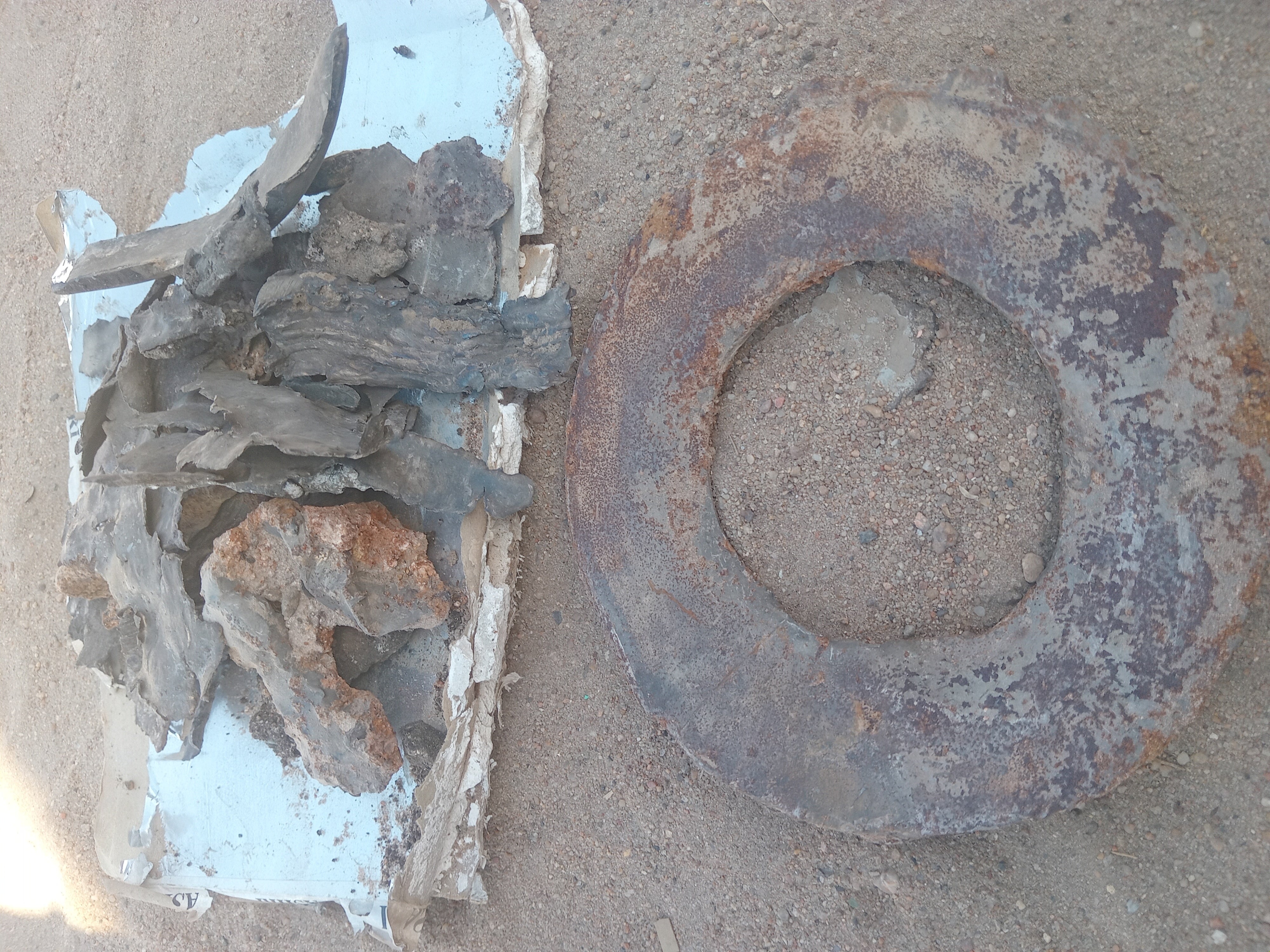 Photograph shared by a Nyala resident on April 15, 2025, shows remnants of an FAB-series general purpose air-dropped bomb at the site of a February 3 strike north of the Cinema roundabout in Nyala, South Darfur. 