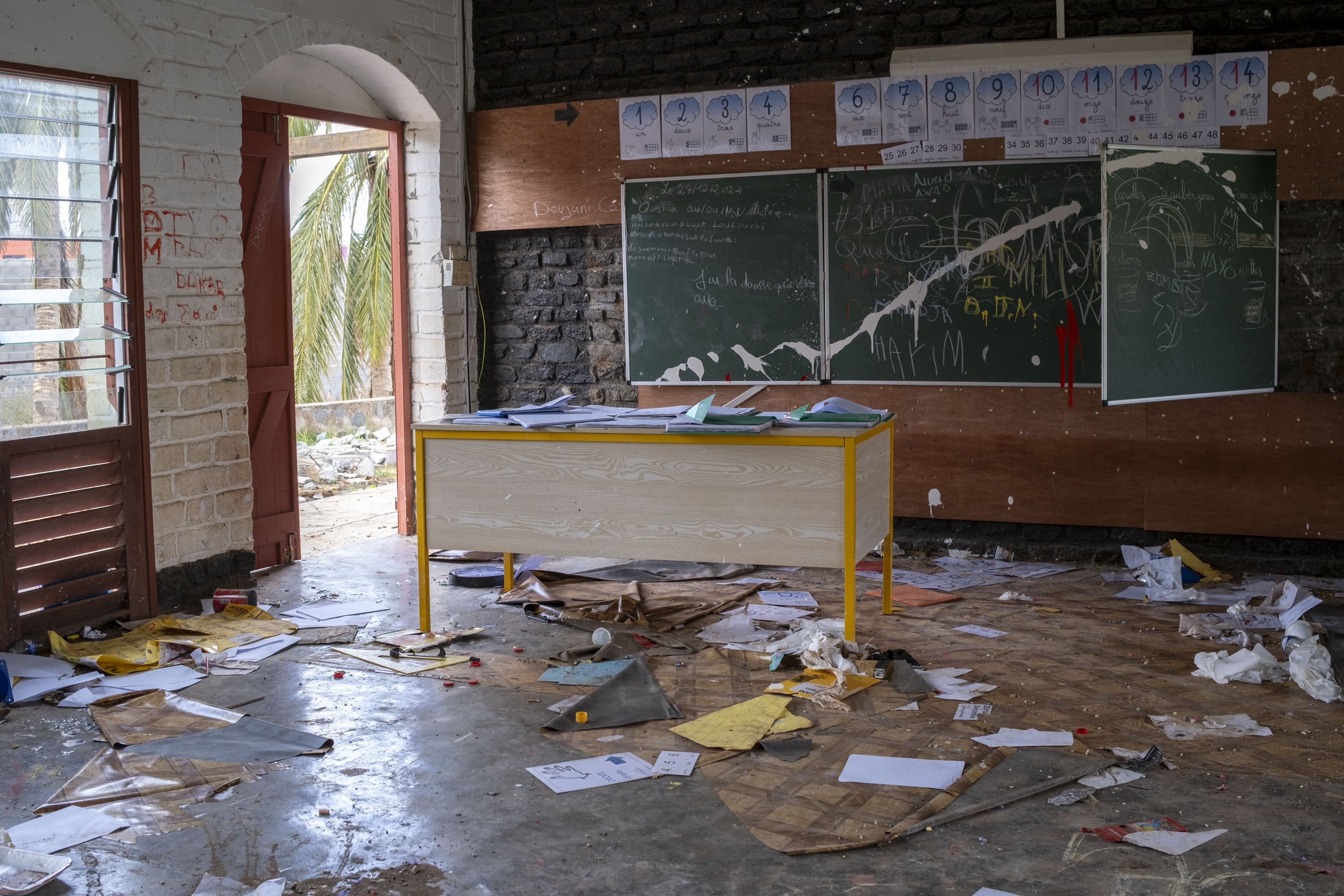 A primary school devastated after Cyclone Chido in Doujani, in Mamoudzou, Mayotte, December 27, 2024. 