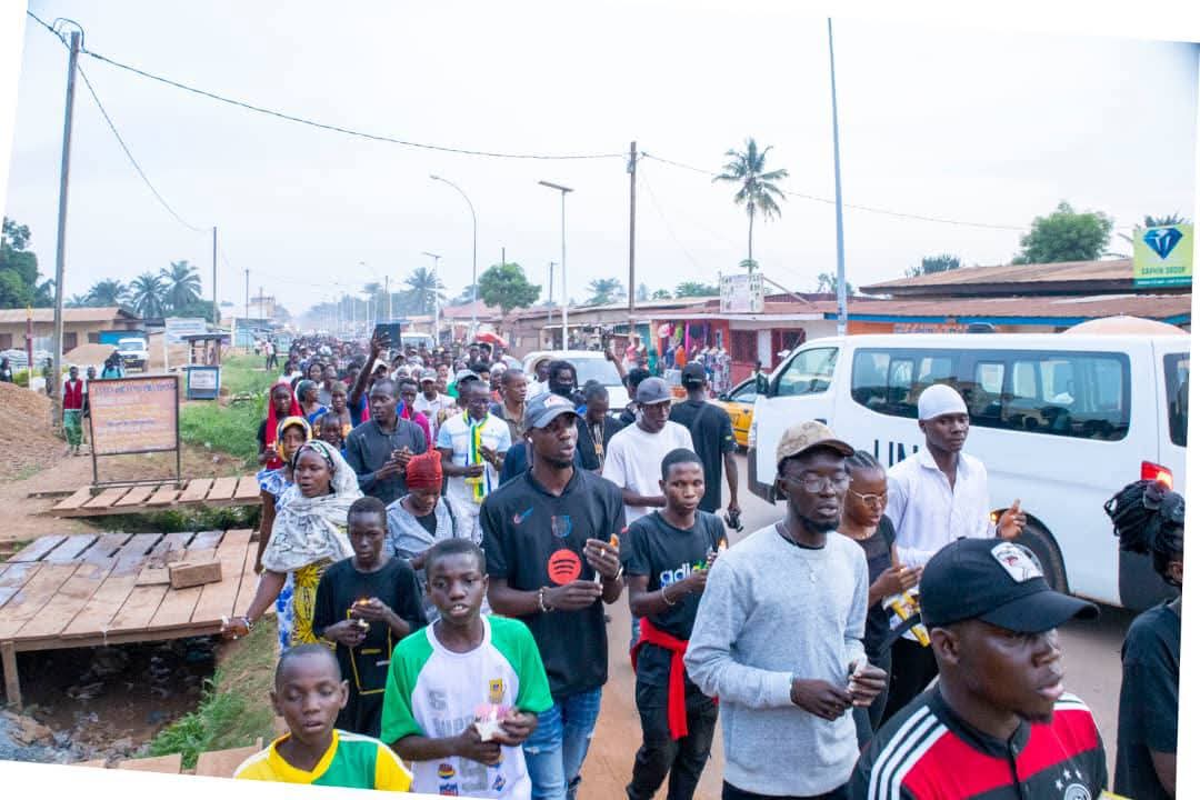 A crowd is marching.