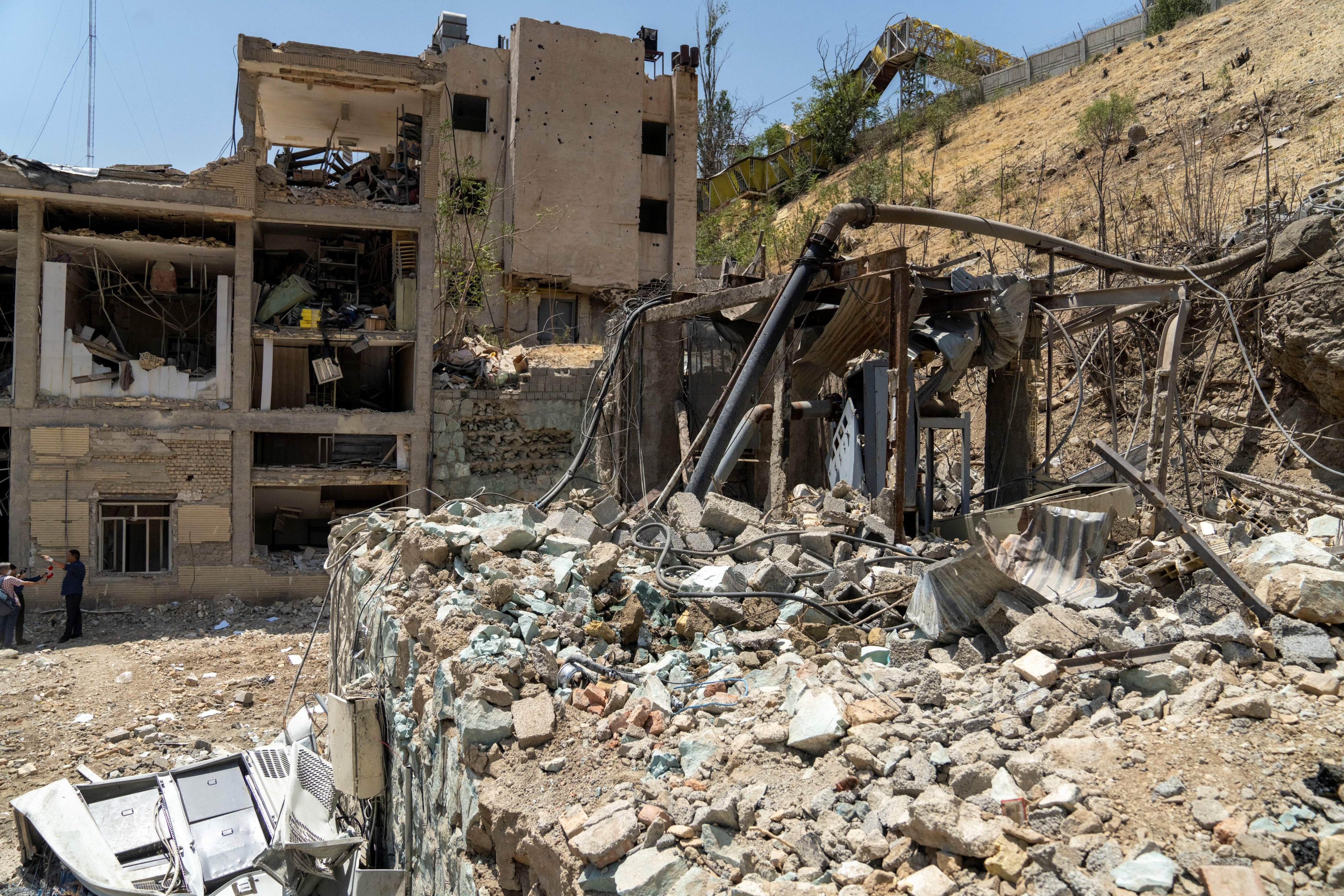 An external view of the destruction of buildings in Evin prison's northern premises after the Israeli strikes on June 23, 2025 in Tehran, Iran.  Photo taken on July 1, 2025. 
