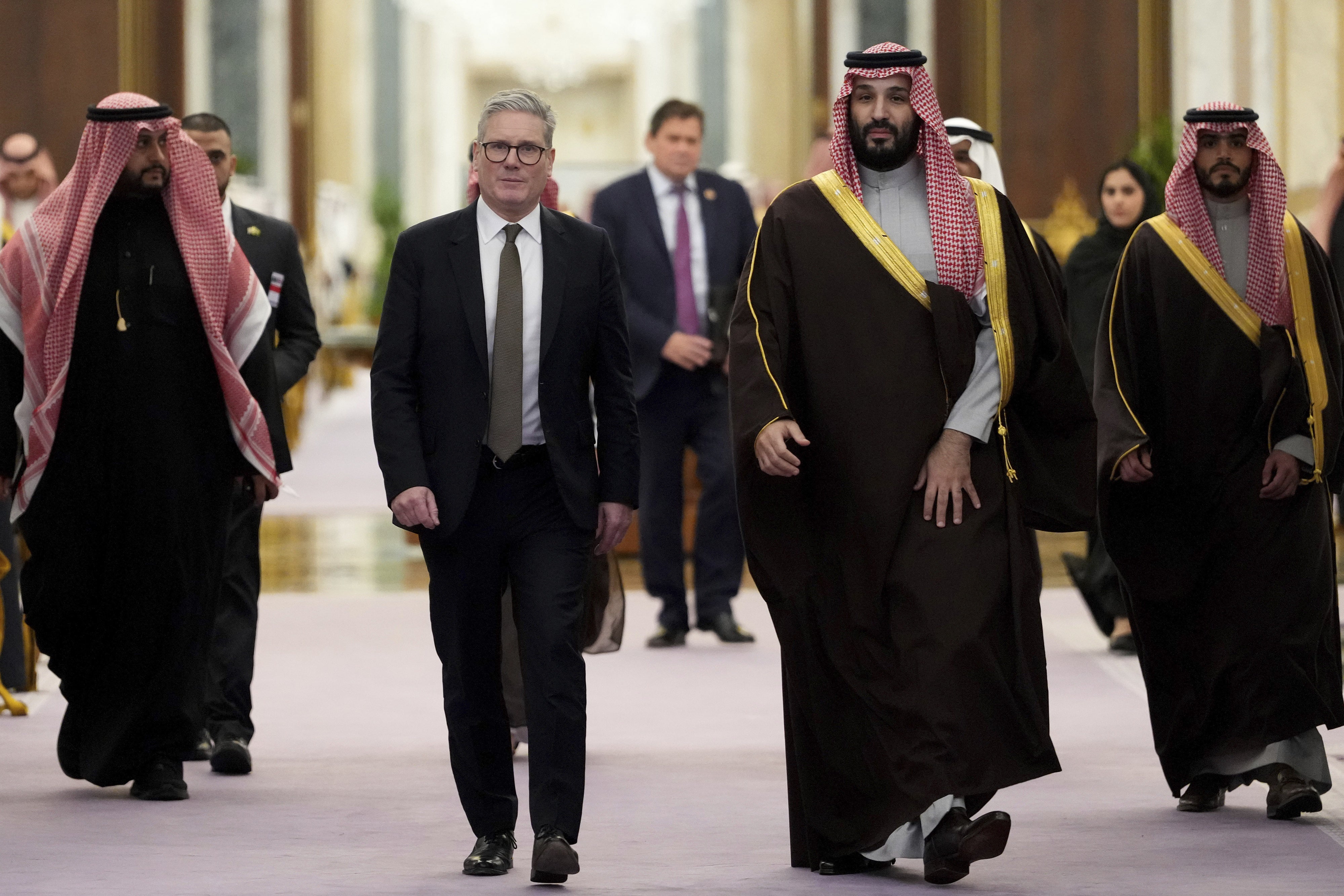 UK Prime Minister Keir Starmer meets Saudi Crown Prince Mohammed bin Salman in Riyadh, Saudi Arabia, December 9, 2024. 