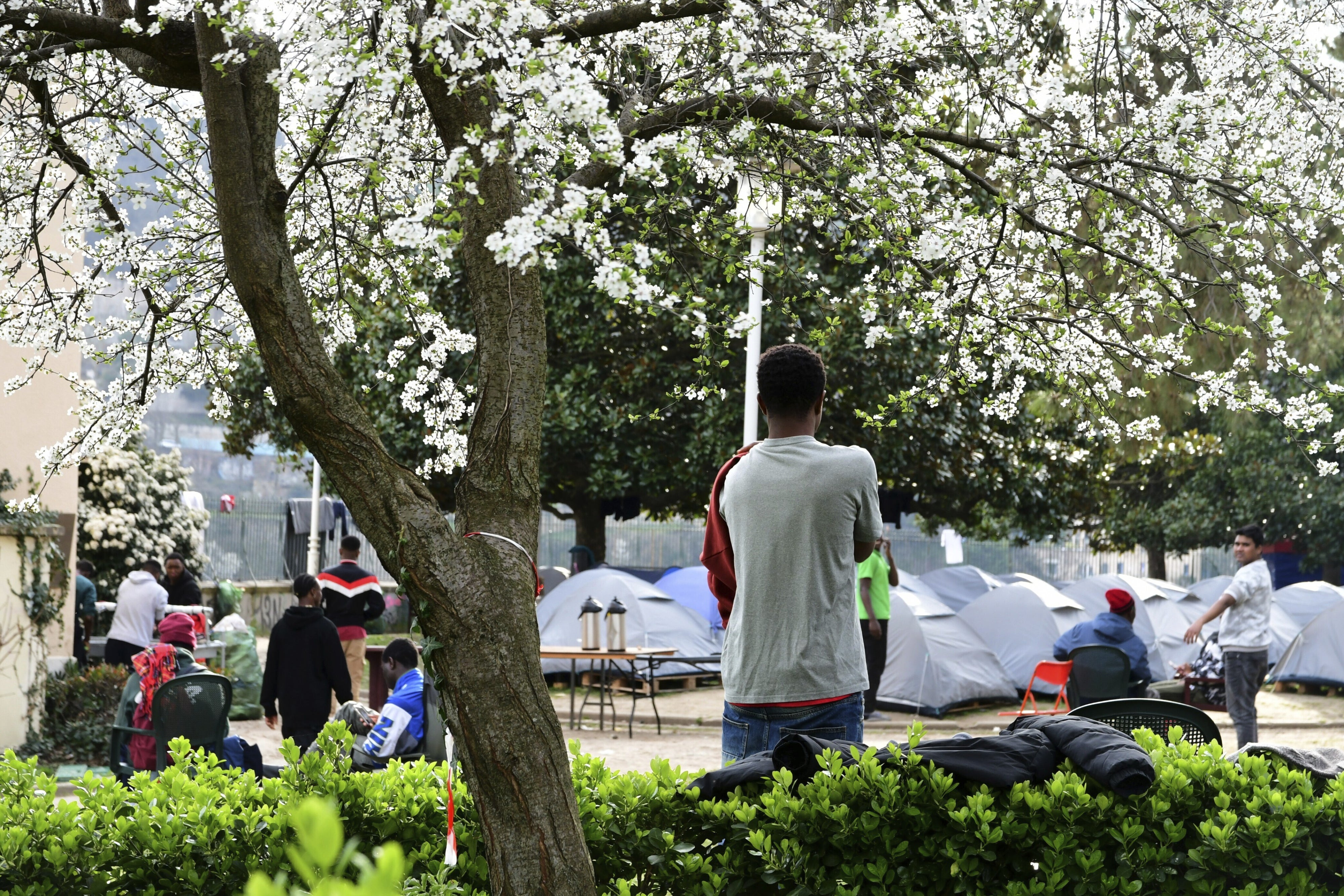 Unaccompanied migrant children at a new camp in Lyon, France, on March 5, 2025.