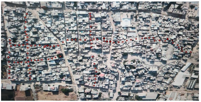 Aerial image accompanying the June 30, 2025 demolition order showing the buildings slated for demolition by the Israeli military in the Tulkarem refugee camp in the northern West Bank