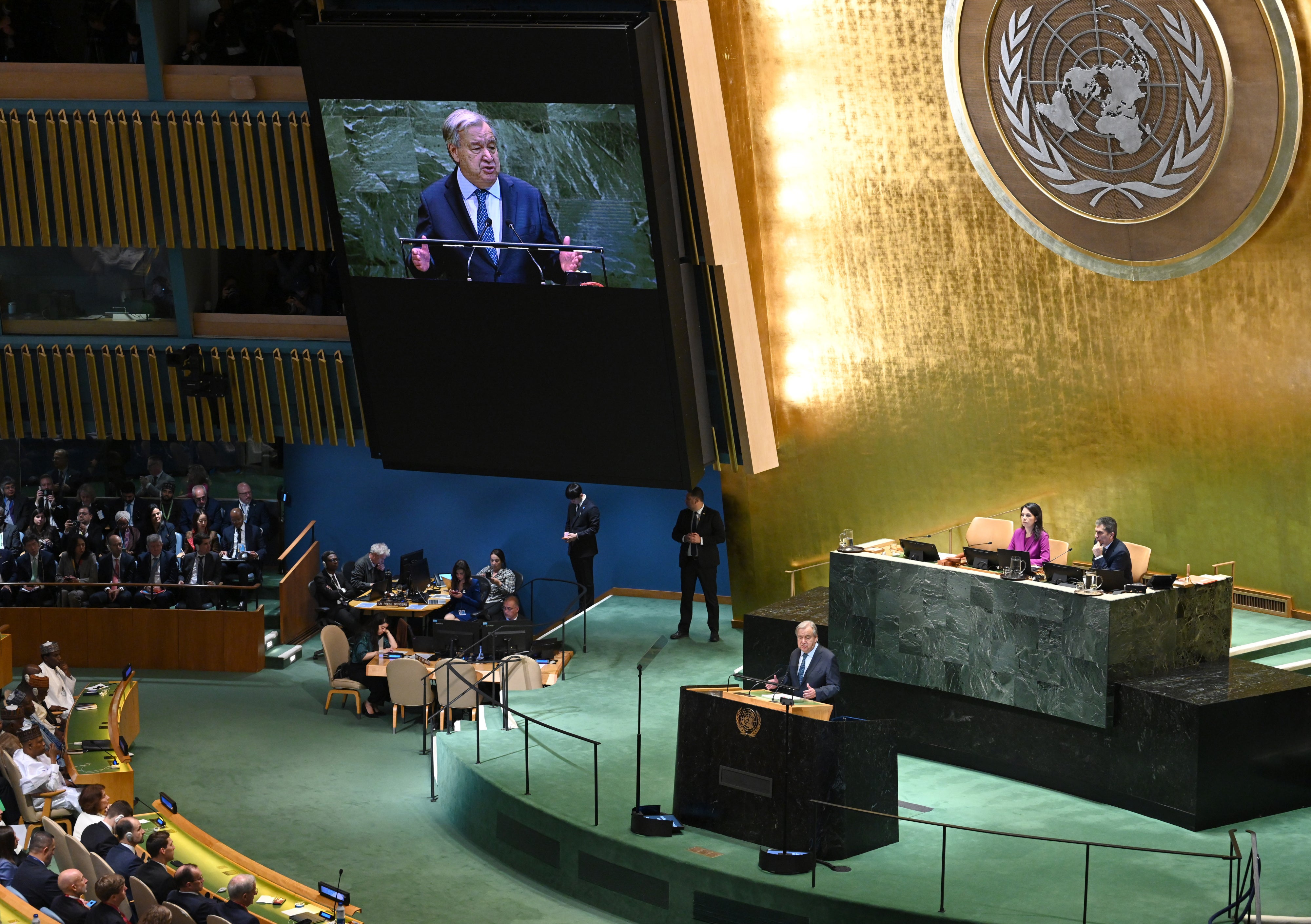 UN Secretary-General Antonio Guterres speaks at the United Nations headquarters in New York City, US, September 23, 2025.