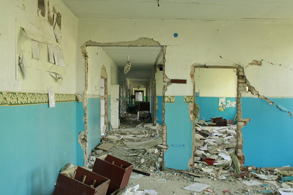 School in Nikishine, eastern Ukraine, damaged during fighting between Ukrainian government and rebel forces from Aug. 2014 to Feb. 2015.