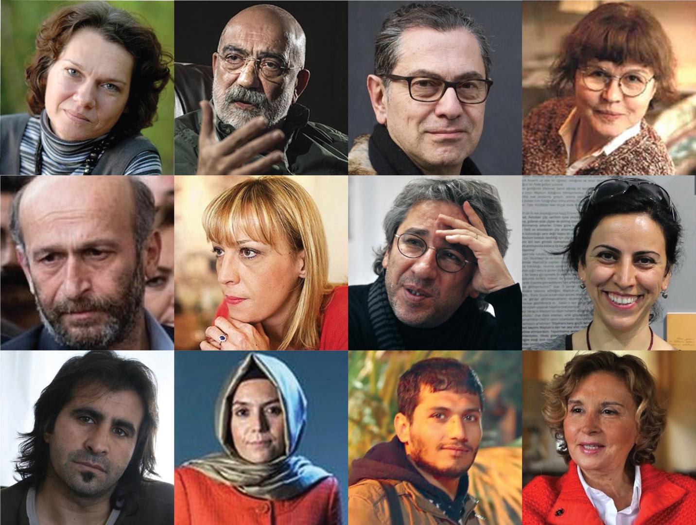 Journalists targeted in Turkey’s media crackdown. From top left: Aslı Erdoğan, Ahmet Altan, Kadri Gürsel, Necmiye Alpay; Erdem Gül, Ceyda Karan, Can Dündar, Hatice Kamer; Refik Tekin, Hanım Büşra Erdal, Nedim Oruç, Nazlı Ilıcak