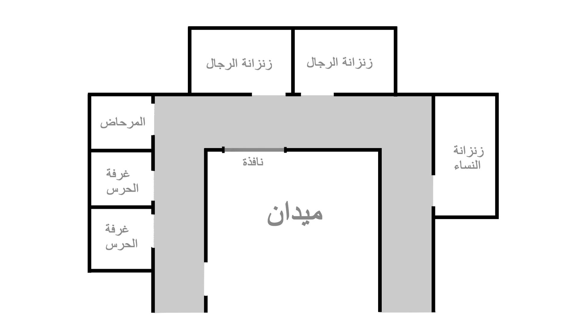 رسم للزنازين حيث قال محمود إنه احتجز في سجن الفيصلية من يناير/كانون الثاني حتى مايو/أيار 2018.