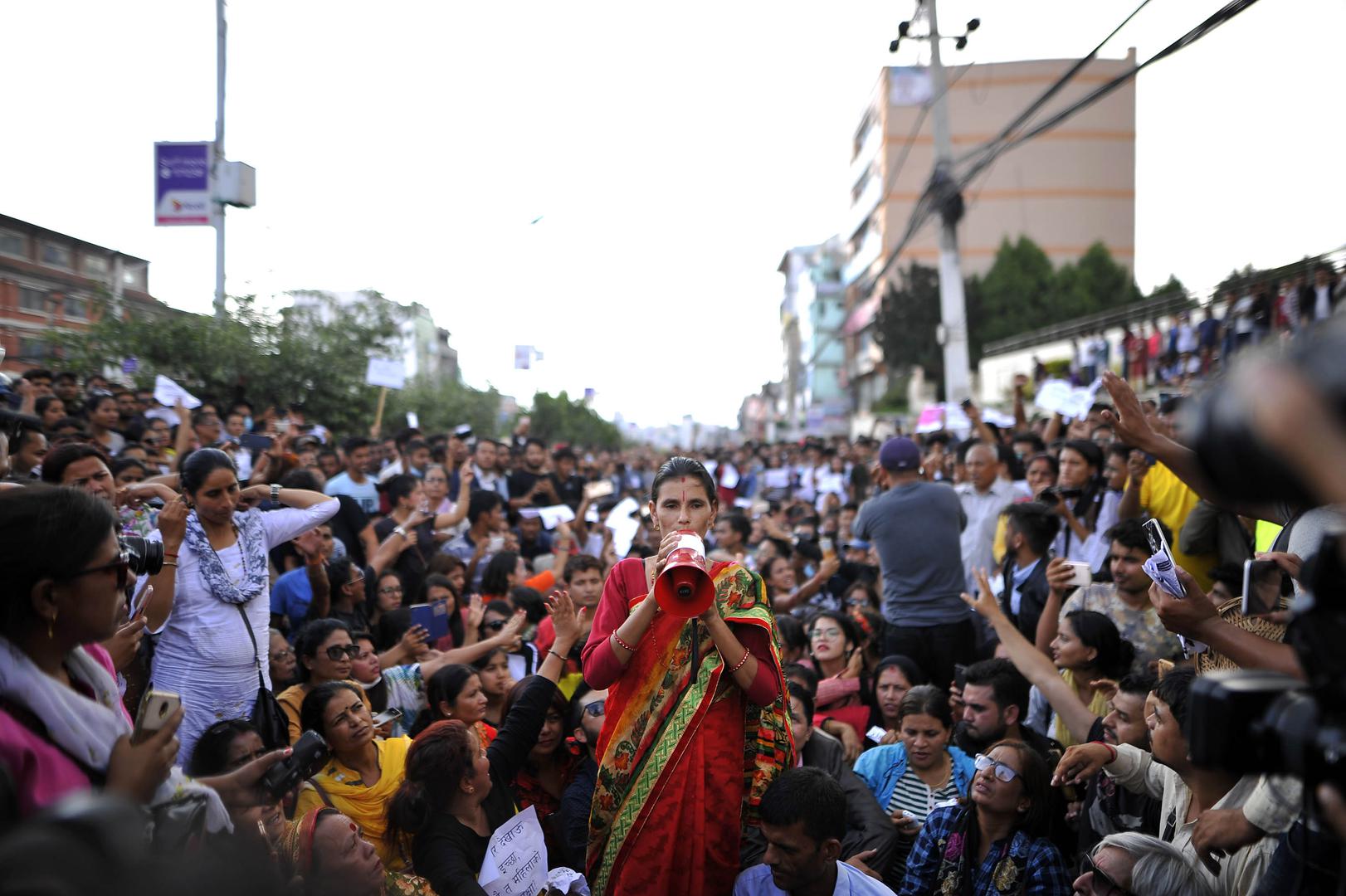 The mother of 13-year-old Nirmala Panta, who was raped and murdered in Kanchanpur district, speaks at a mass rally calling for justice, Kathmandu, Nepal, September 15, 2018.