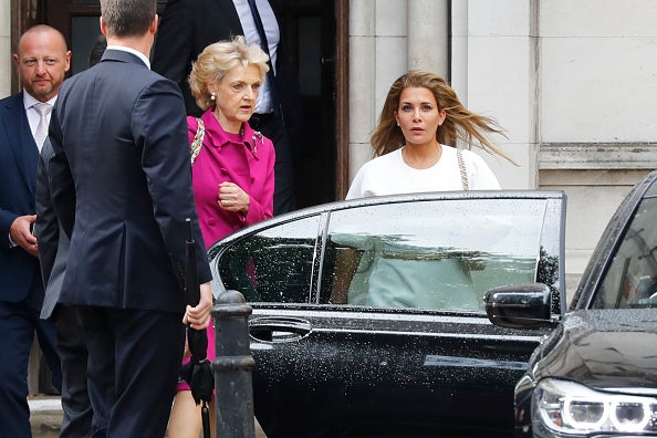 Princess Haya Bint al-Hussein of Jordan, accompanied by her lawyer lawyer Fiona Shackleton, leaves the High Court in London on July 30, 2019.