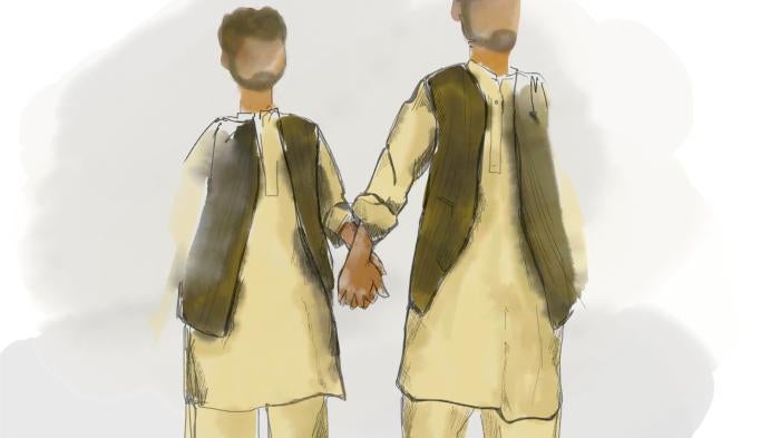 Drawing of two men holding hands