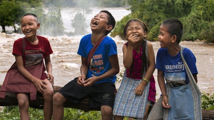 Children at the Khone Phapheng Falls, Laos, December 3, 2019.  