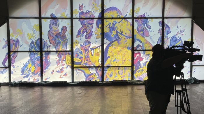 Artwork by the Ukrainian artist Julia Tveritina to raise awareness for the victims of sexual violence, at an art center in Kyiv, Ukraine, June 19, 2024. 