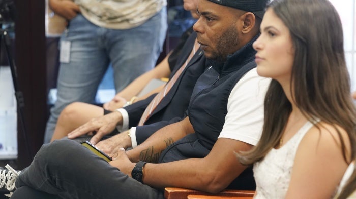 Rapper Eliecer Marquez Duany, also known as "El Funky" listens to a congressional roundtable on human right abuses in Cuba, July 10, 2023, in Hialeah Gardens, Florida, US.