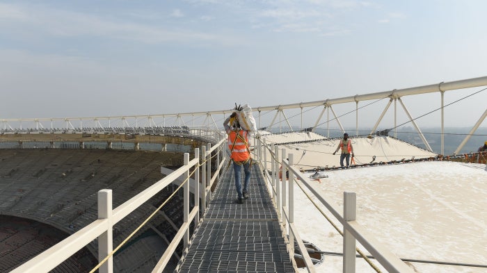 The construction site of the world's largest cricket stadium at Motera, Ahmedabad, India, December 12, 2019.
