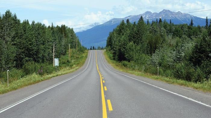 Highway 16, sometimes referred to as “the Highway of Tears” in recognition of the women and girls who have gone missing or been murdered in its vicinity, in northern British Columbia. July 2012.
