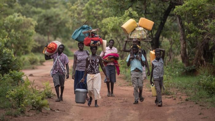 Civilians fleeing Kajo Keji county, toward the southern border with Uganda, April 27, 2017. 