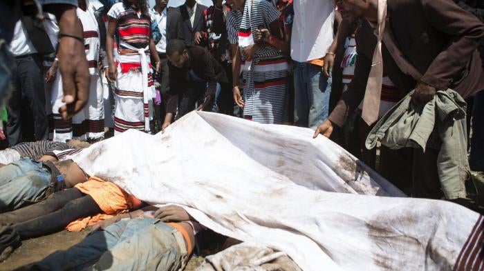 A picture of Oromo people who died in a stampede during the 2016 Irreecha Festival.